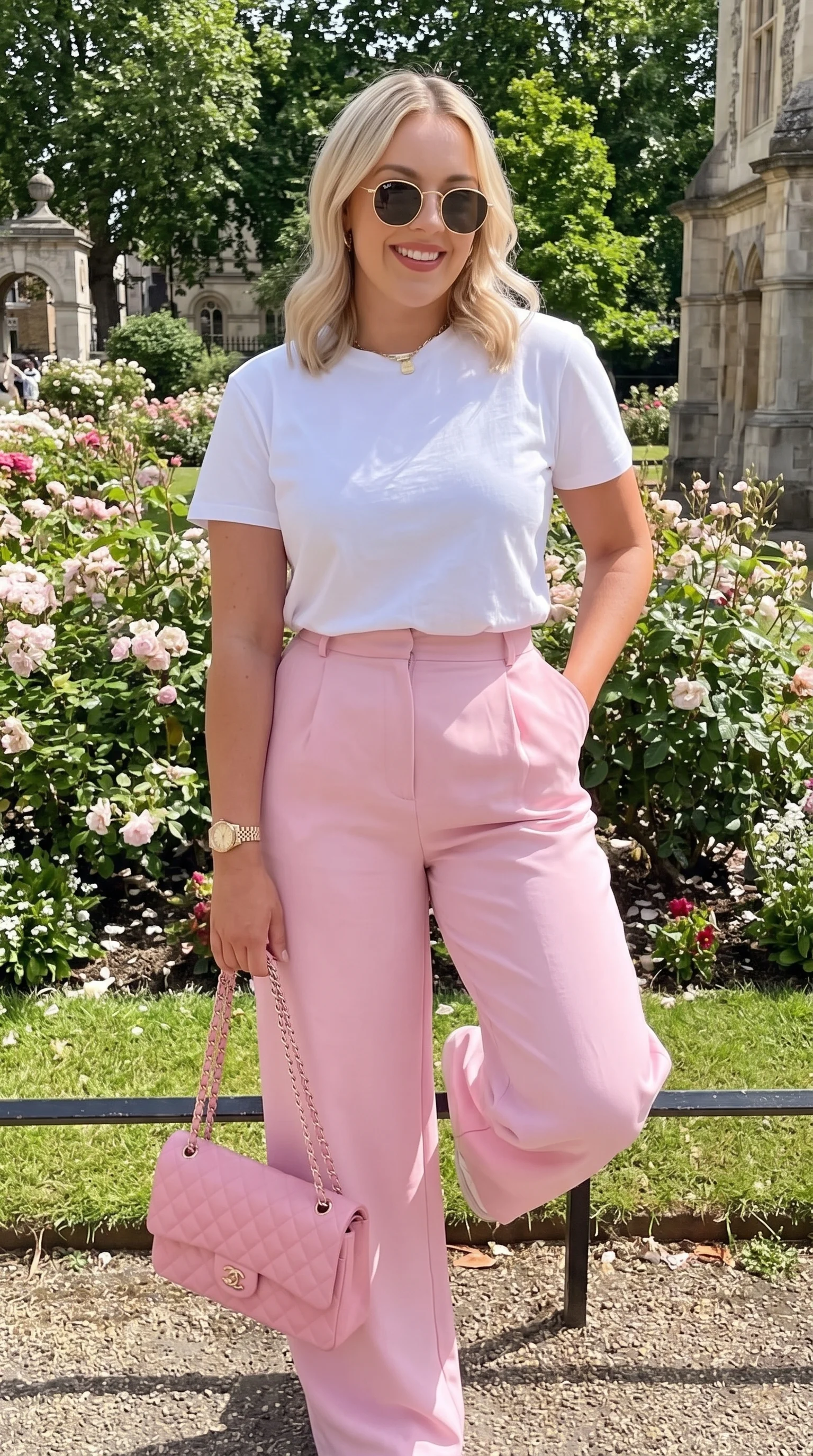 Playful Pink & White Casual Plus Size Outfit