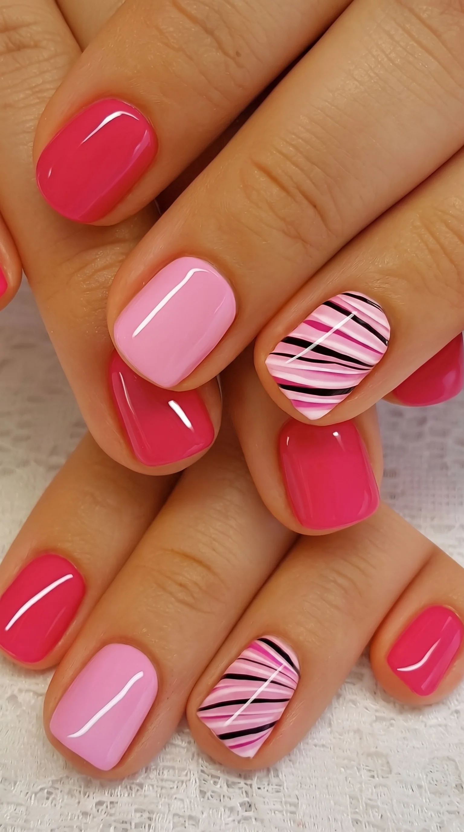 Vibrant Pink Zebra Stripe Skittle Nails Inspo