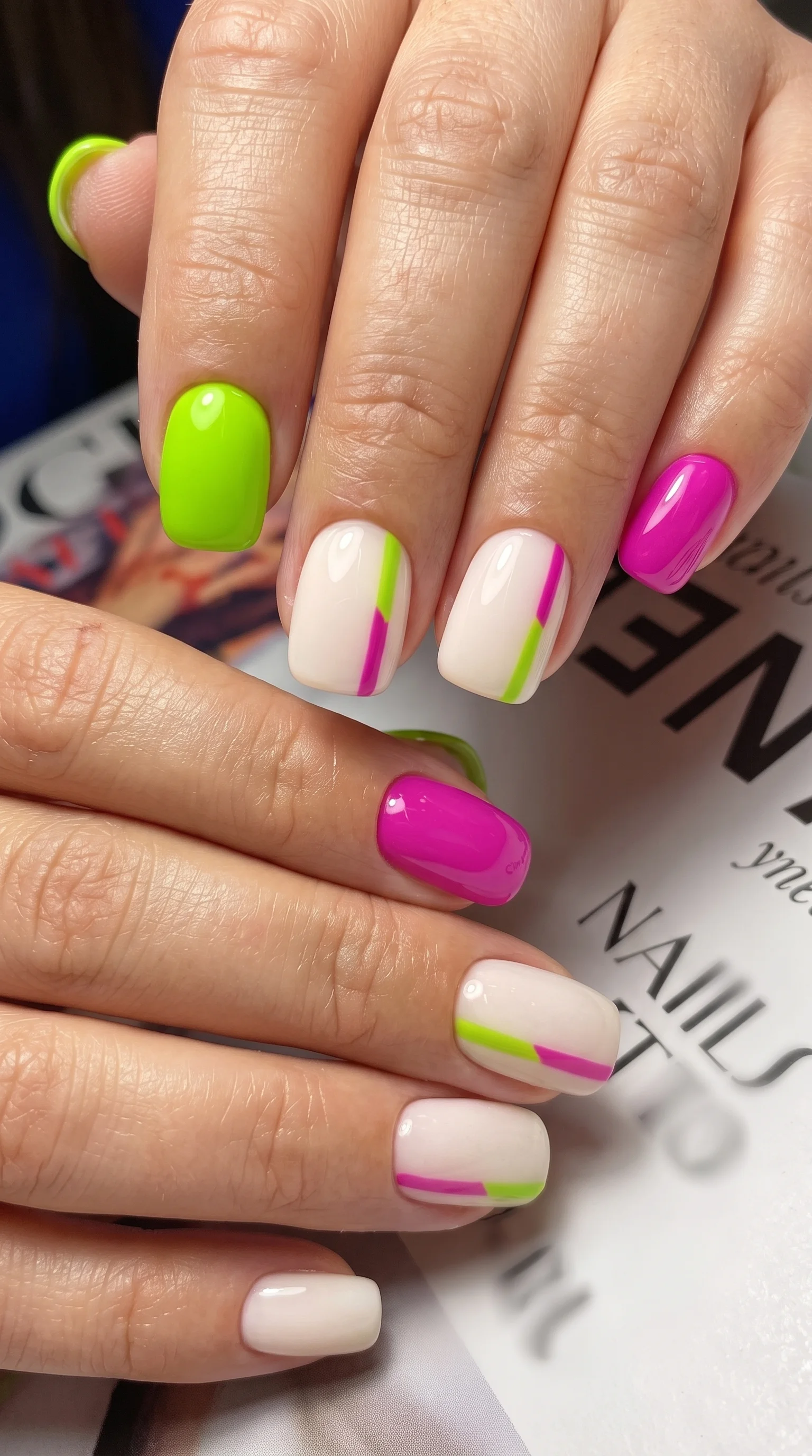 Electric Neon Minimalist Linear Nails Design