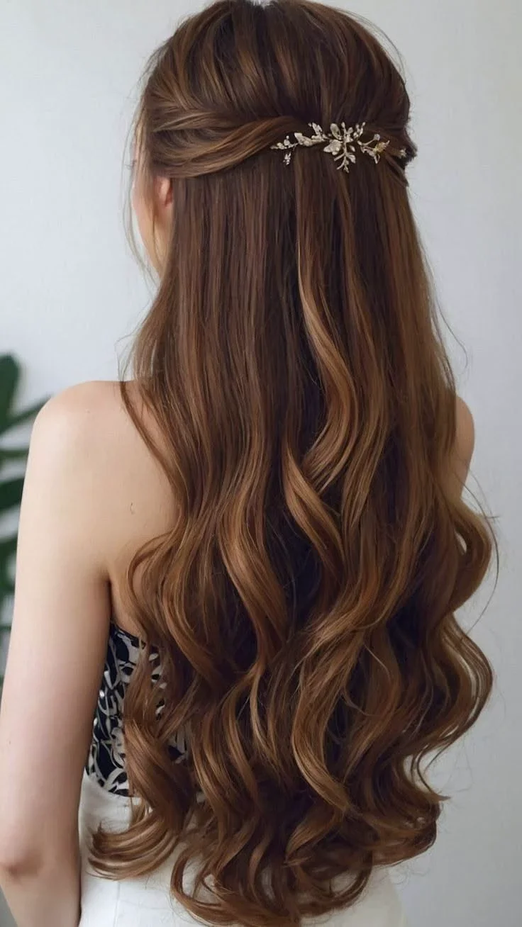 Refined Floral-Pinned Half-Up Style