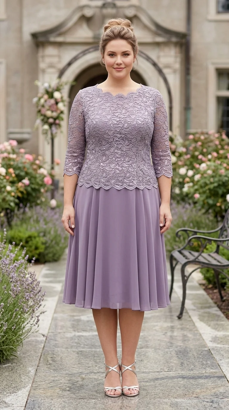 Elegant Wisteria: Alex Evenings Tea Length Embroidered Gown
