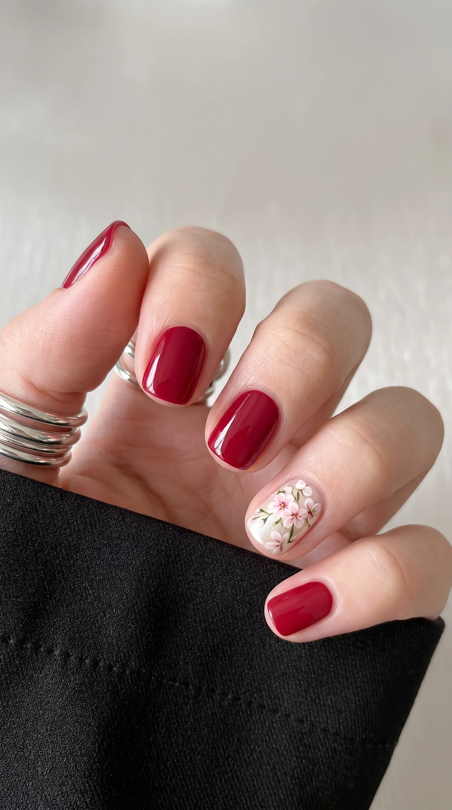 Burgundy & Red Floral Fall Nail Inspo