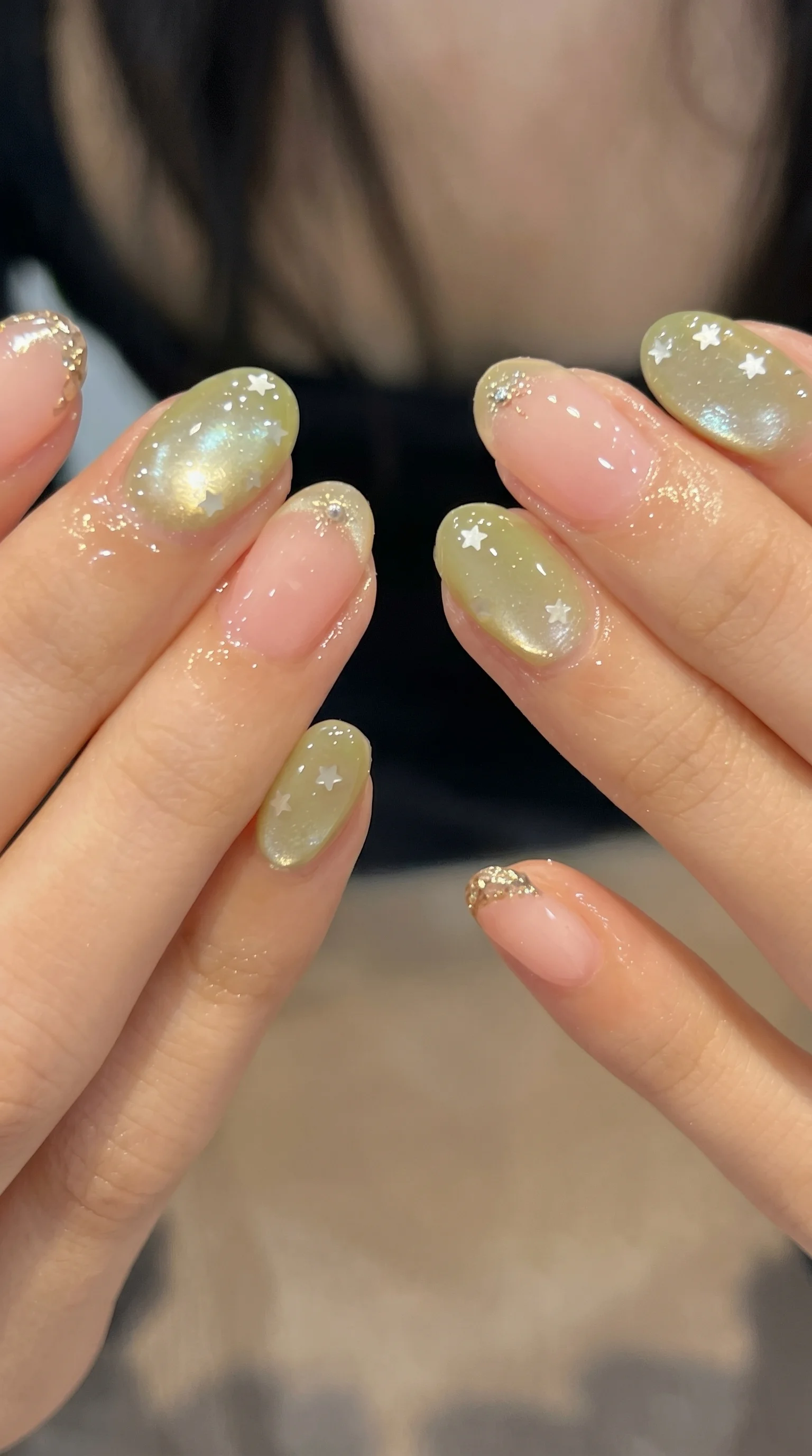 Matcha Celestial Cat-Eye Summer Nail Inspo