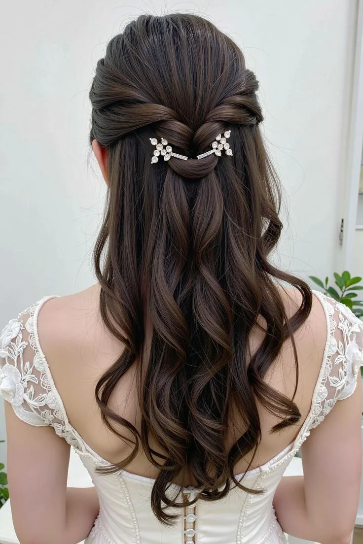 Crystal-Accented Half-Up Style