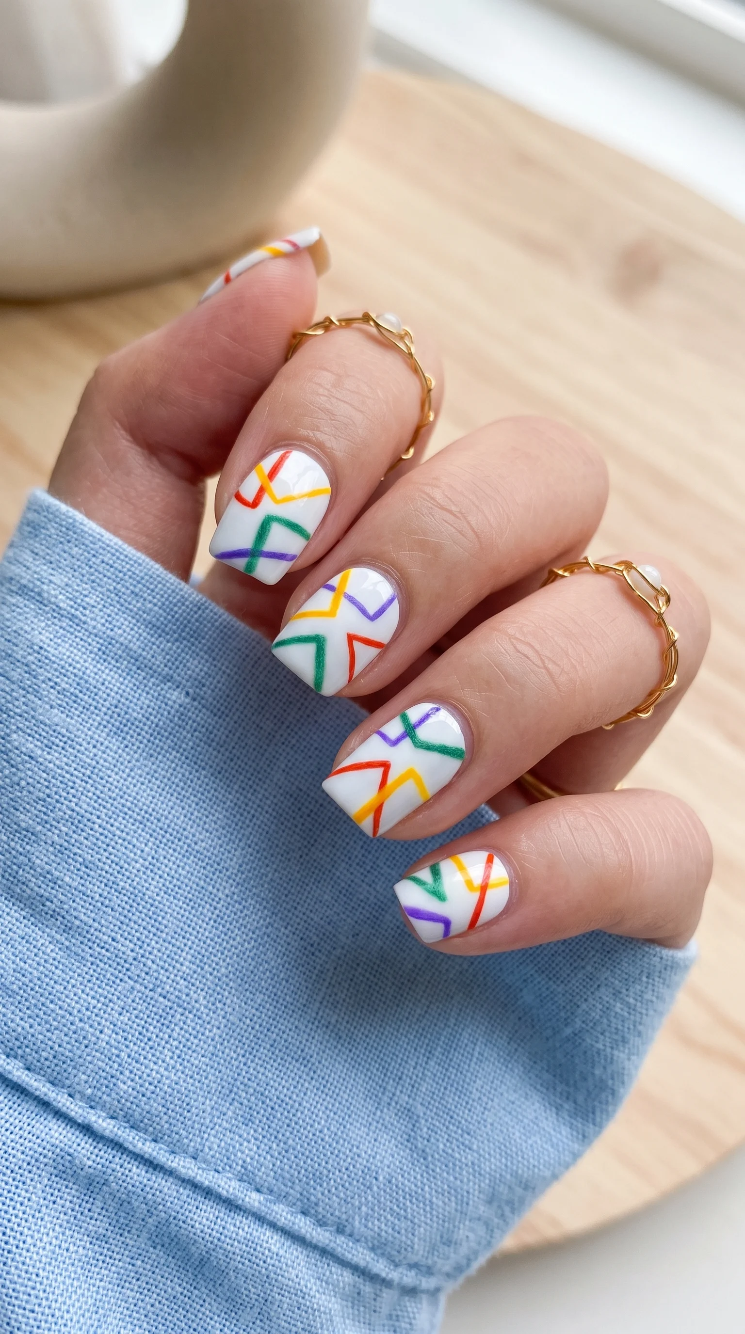 Rainbow Abstract Line Art Nails Inspo
