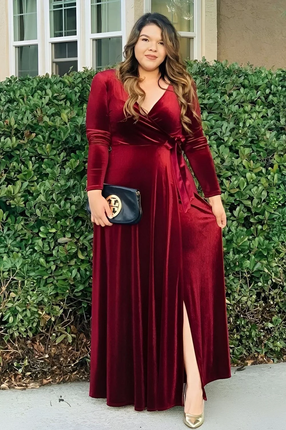 Luxe Burgundy Velvet Wrap Dress