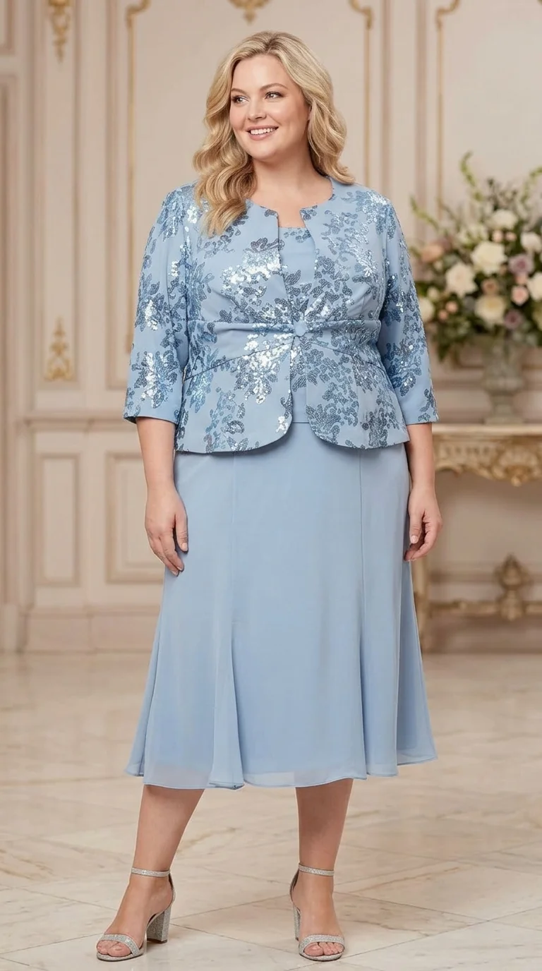 Beaded Jacket Dress: Alex Evenings Plus Size Tea Length Dress