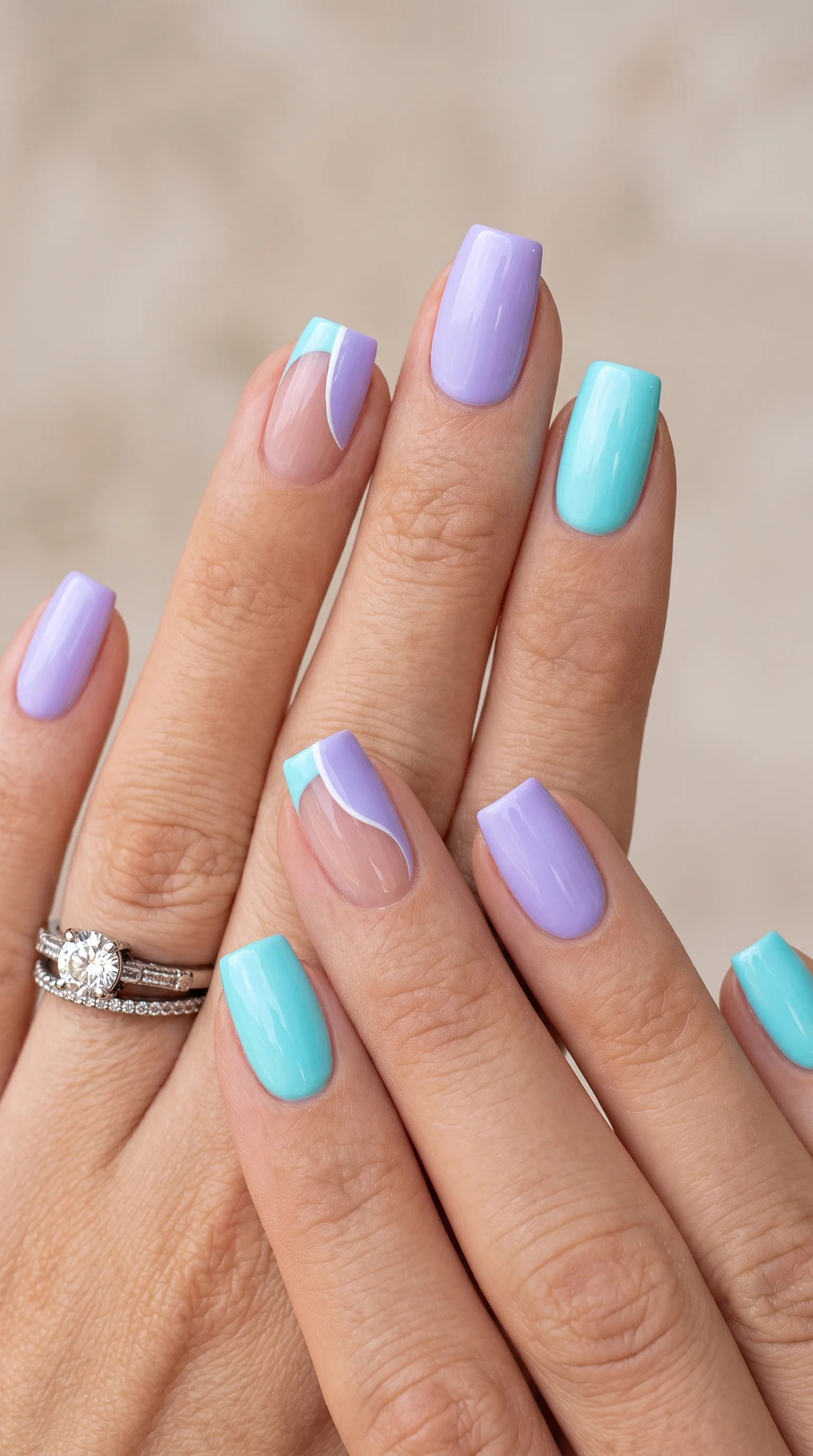 Pastel Ocean Waves Summer Nails
