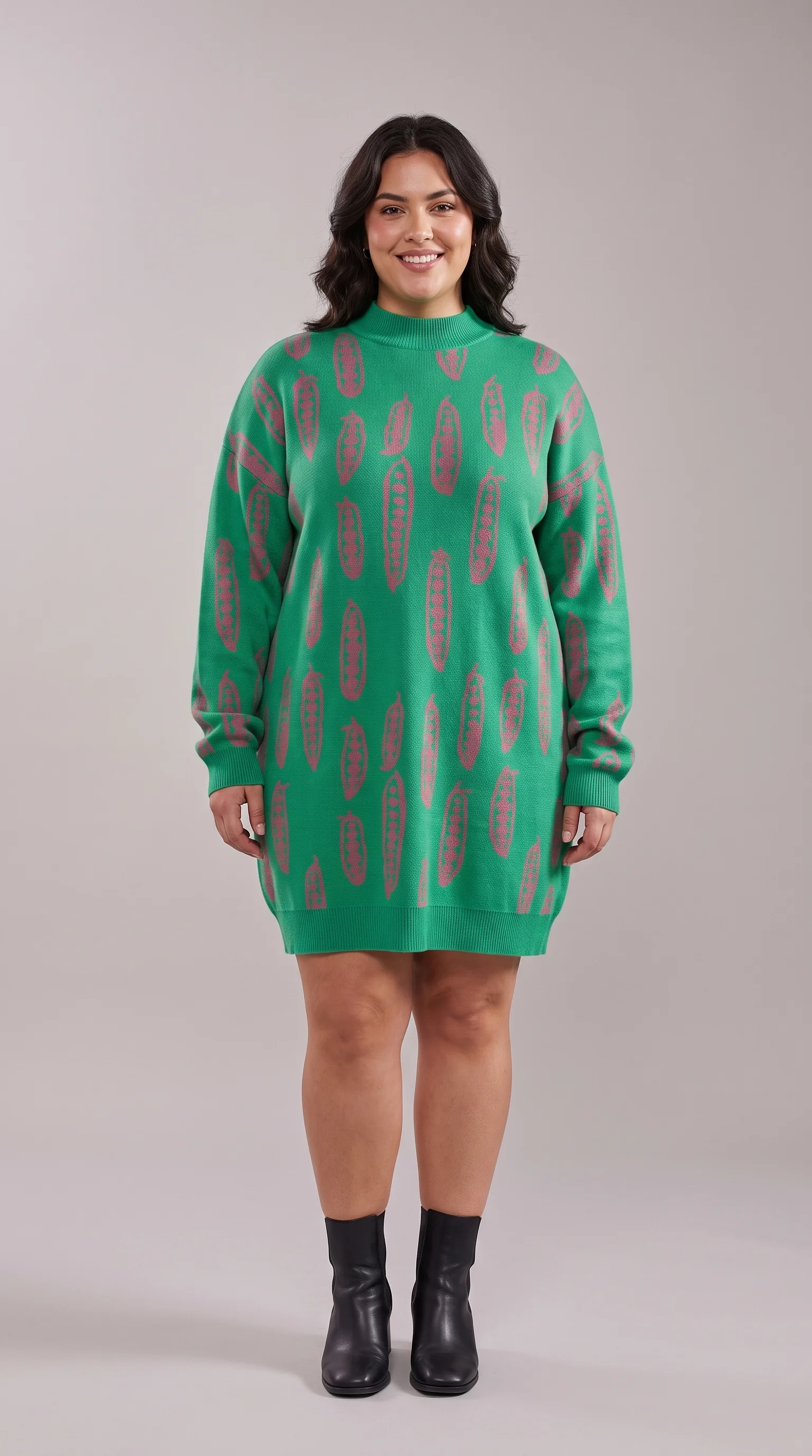 Cozy Autumn Layering with Chunky Knits Emerald Green Dress Oversized Sweater