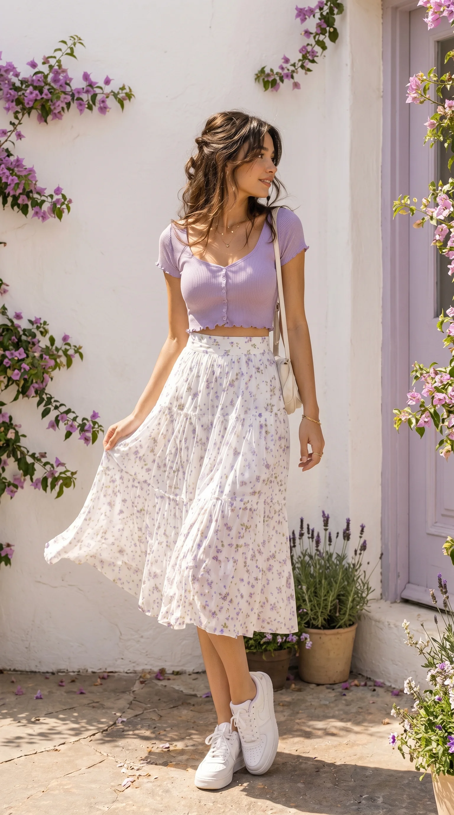 The Lavender Ribbed Crop + Floral Midi Skirt