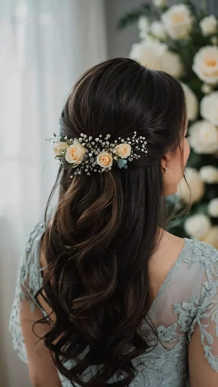 Elegant Crystal-Embellished Half-Up Style