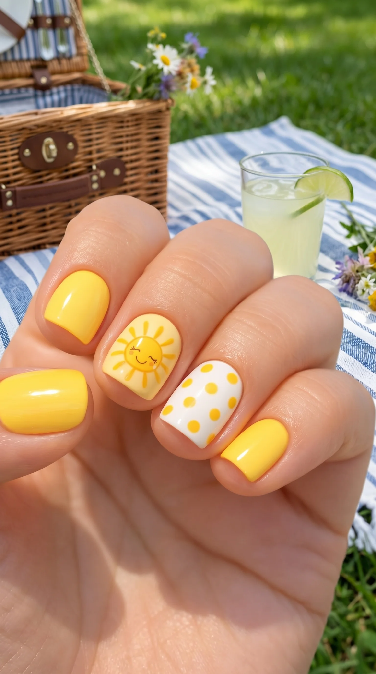 Sunshine Polka Party Summer Nail Inspo