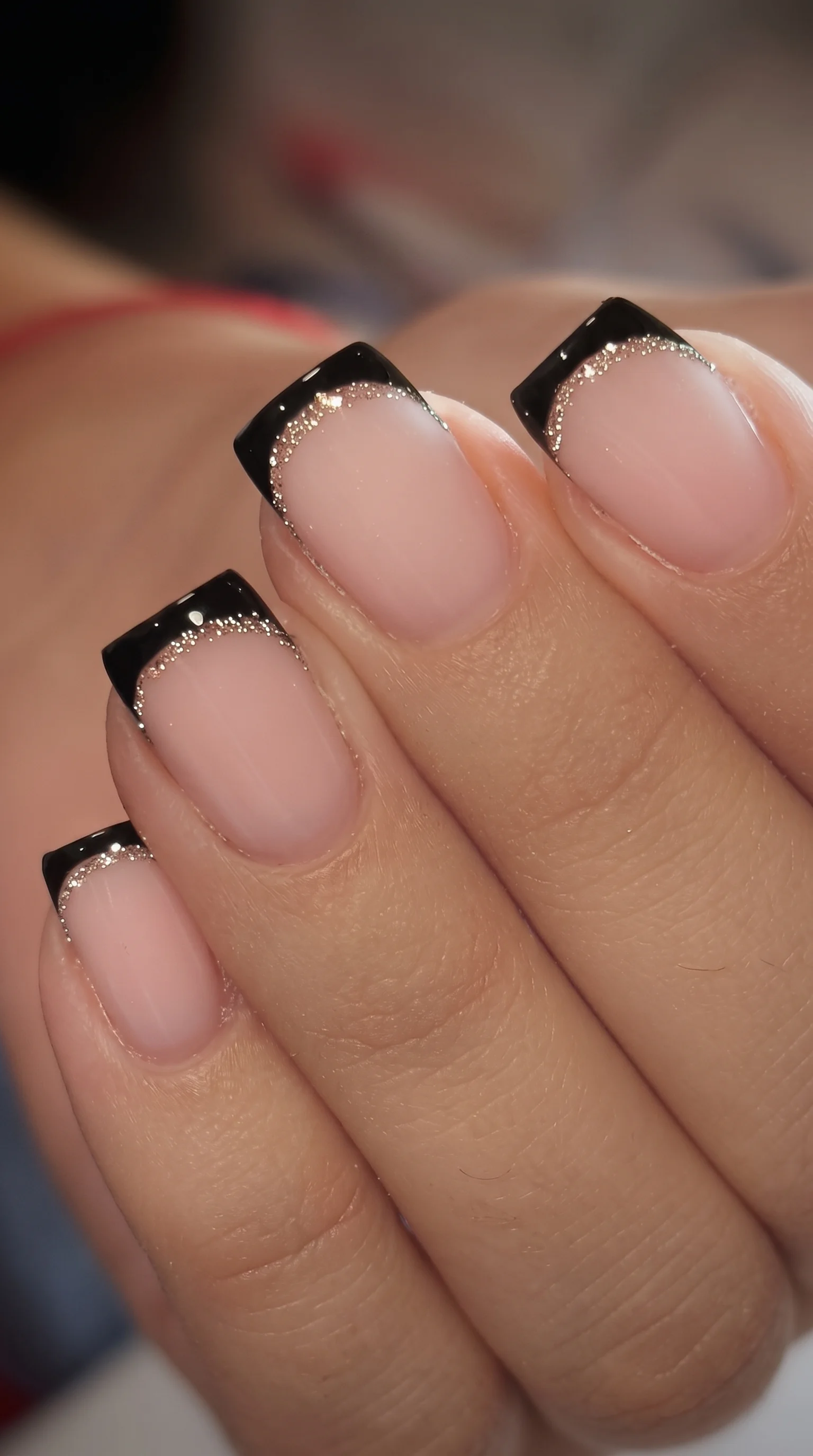 Midnight Tuxedo French with Platinum Shimmer Border Nails