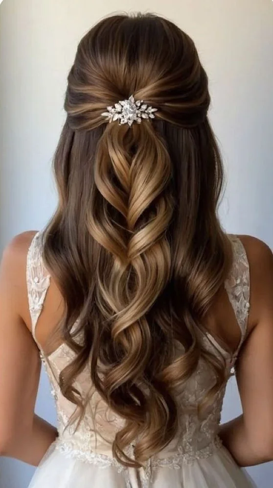 Crystal-Adorned Braided Half-Up Style