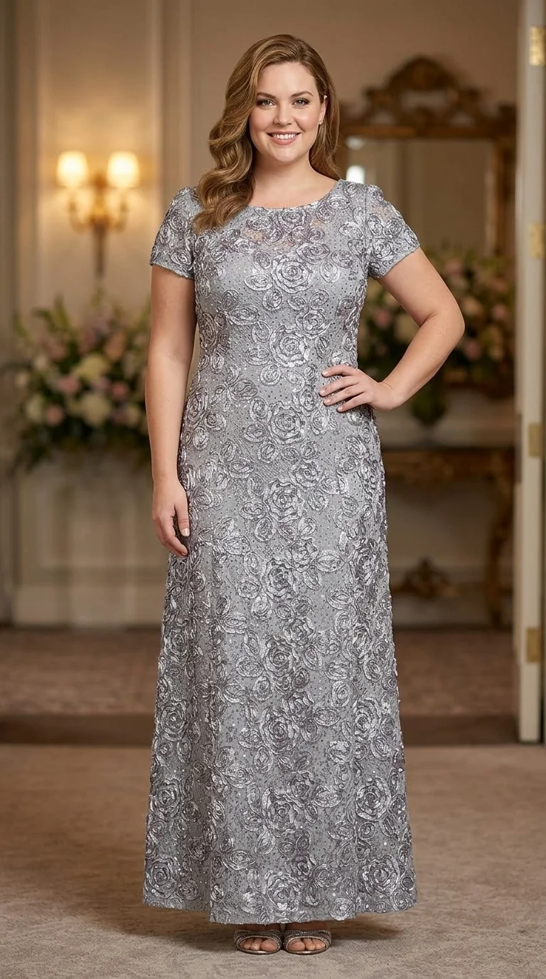 Elegant Rosette: Alex Evenings Long Mother of The Bride Dress