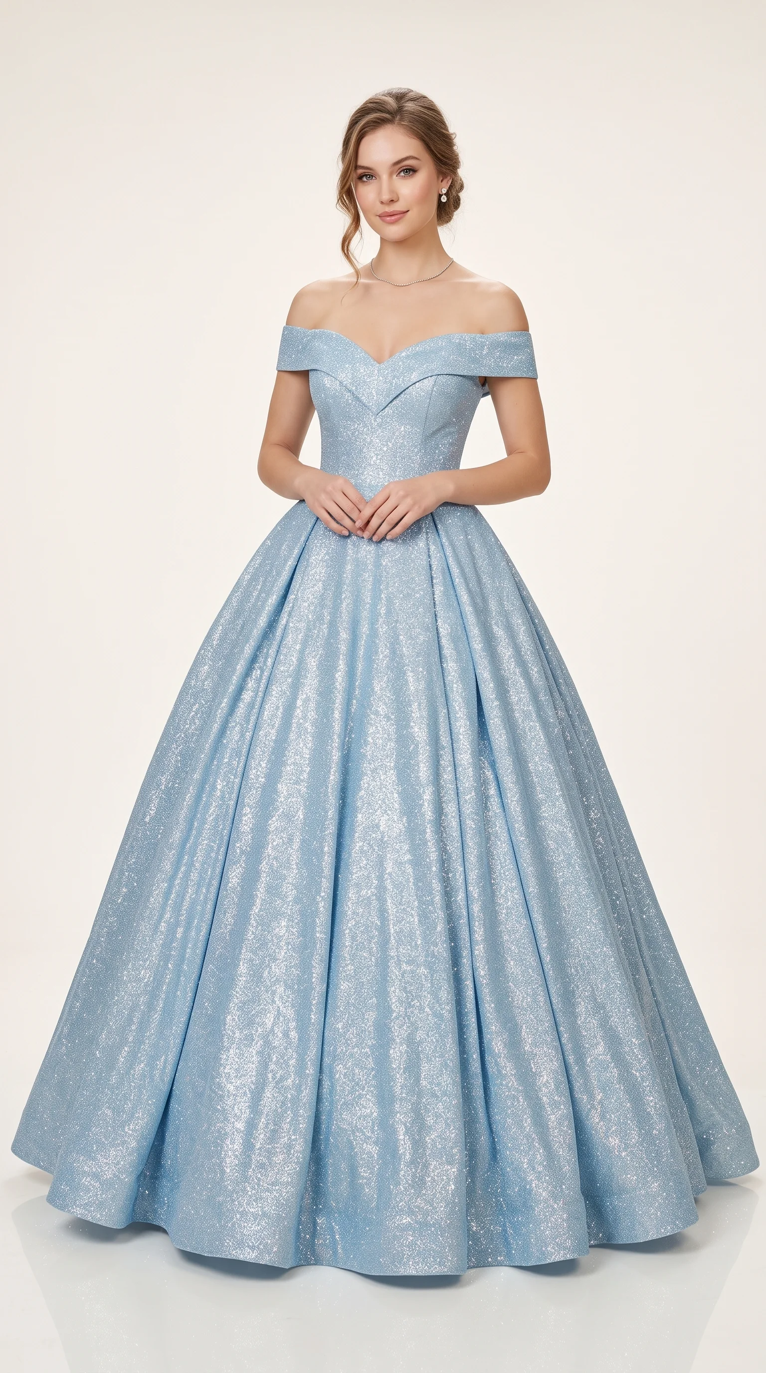 Off-The-Shoulder Glitzy Powder Blue Ball Gowns