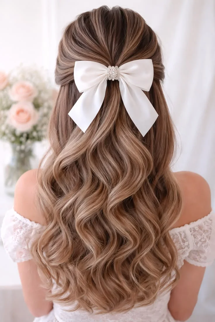 Classic Bow-Accented Half-Up Style