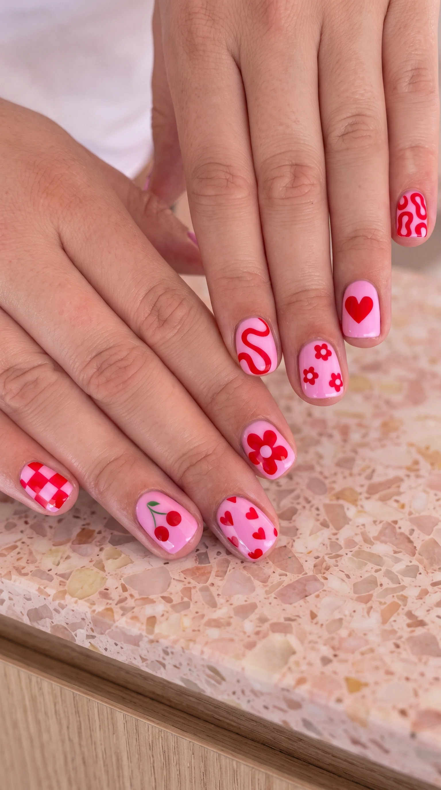 The Whimsical Red & Pink Collage Cute Summer Nails