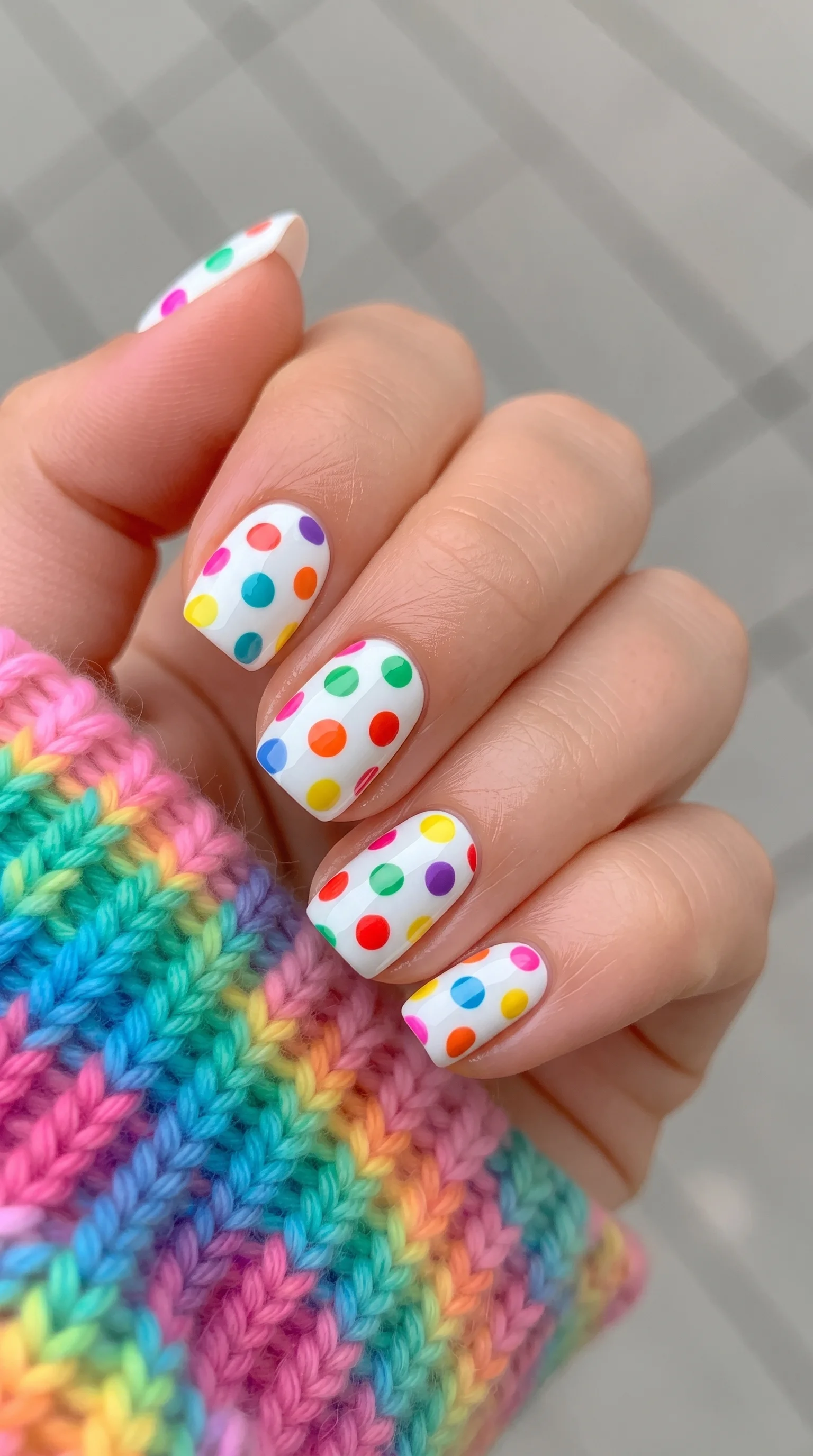 Rainbow Confetti Polka Dot Nails