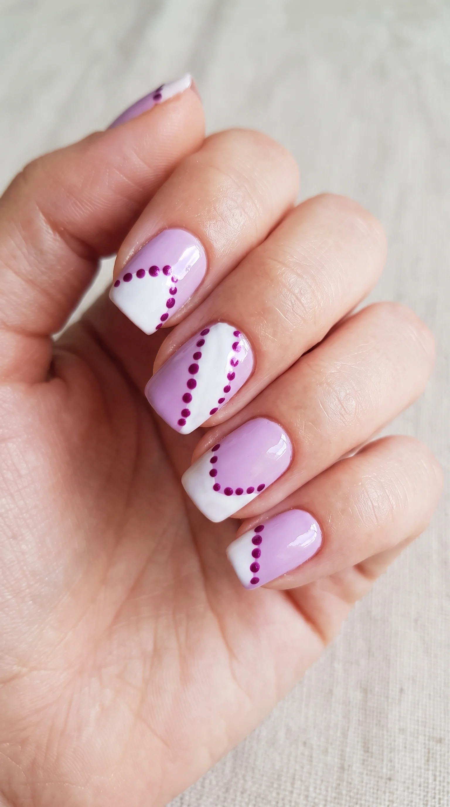 Lavender Lace Dotted Chevron Nails