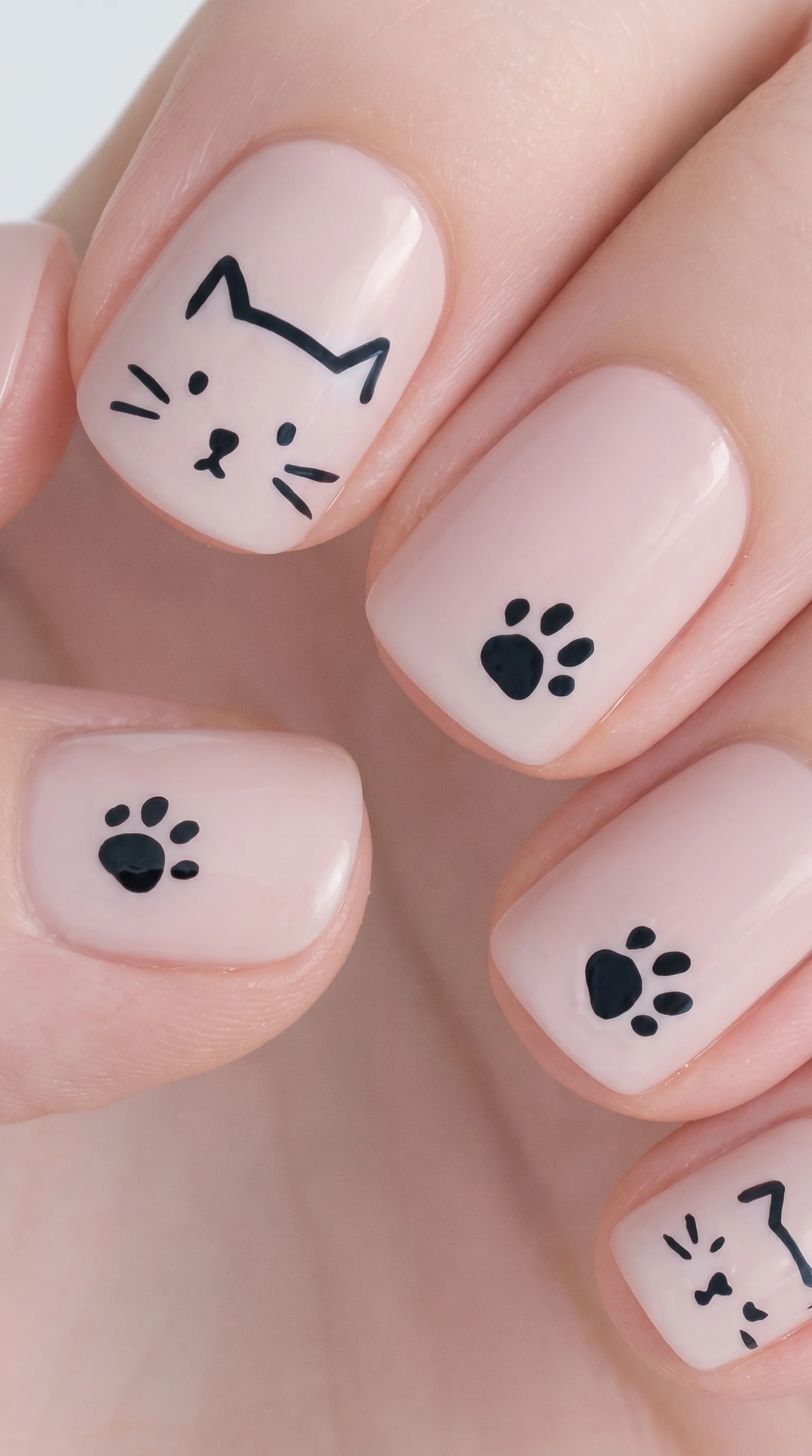 Minimalist Kitten Feature & Dainty Paw Print Accent Nails