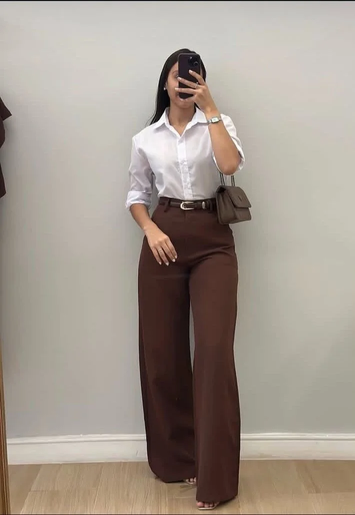 Classic White Shirt with Chocolate Trousers
