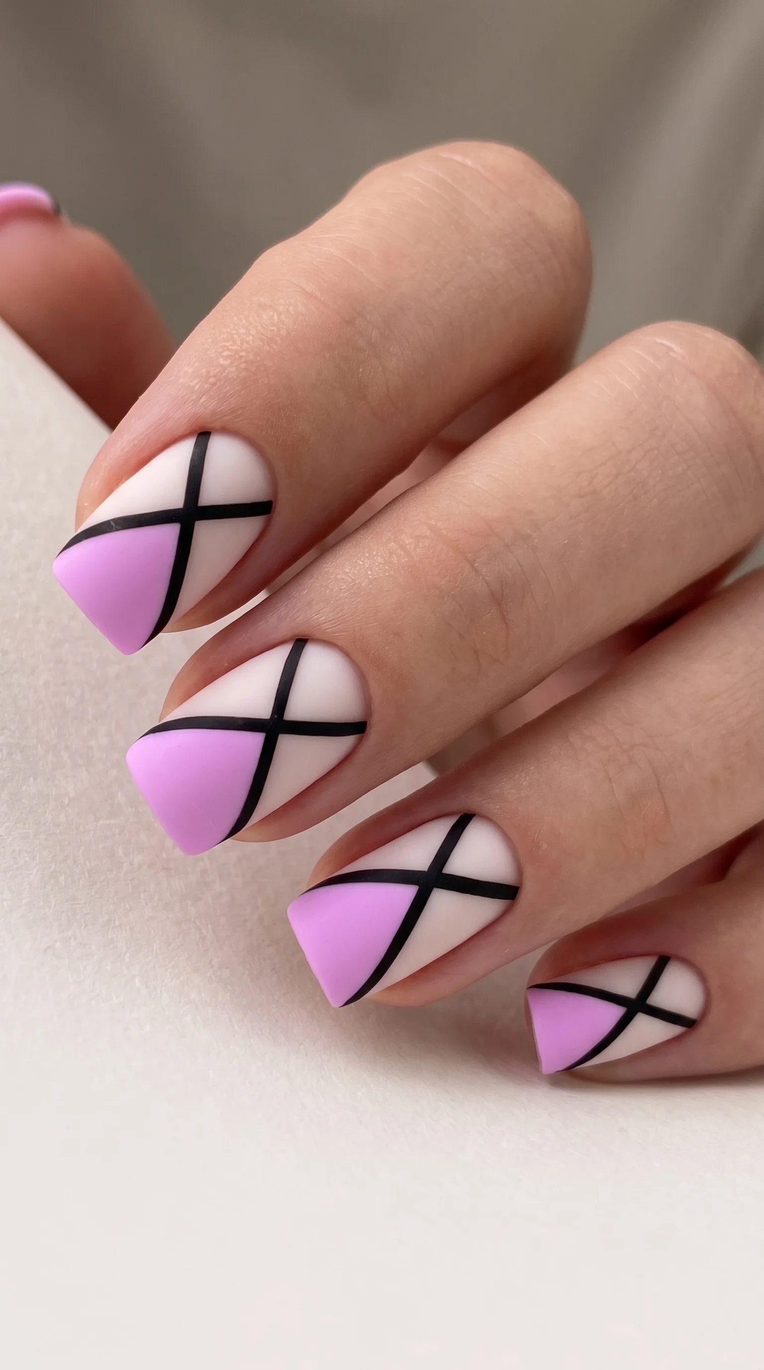 Matte Lavender Criss-Cross Nails