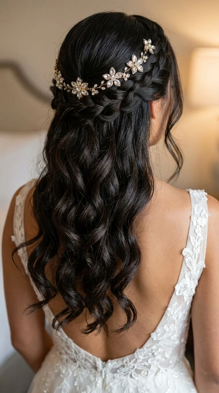 Braided Crown with Crystal Floral Accent