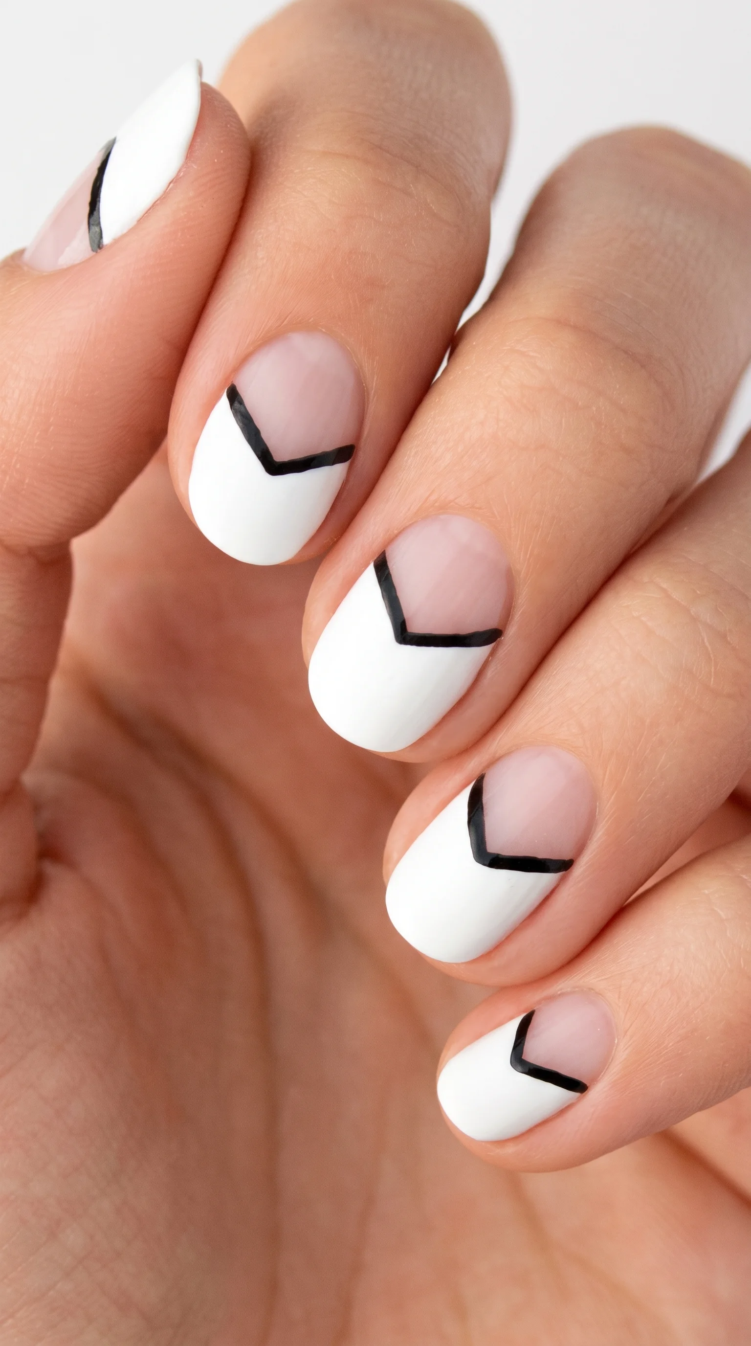 Monochrome Graphic Chevron French Nails