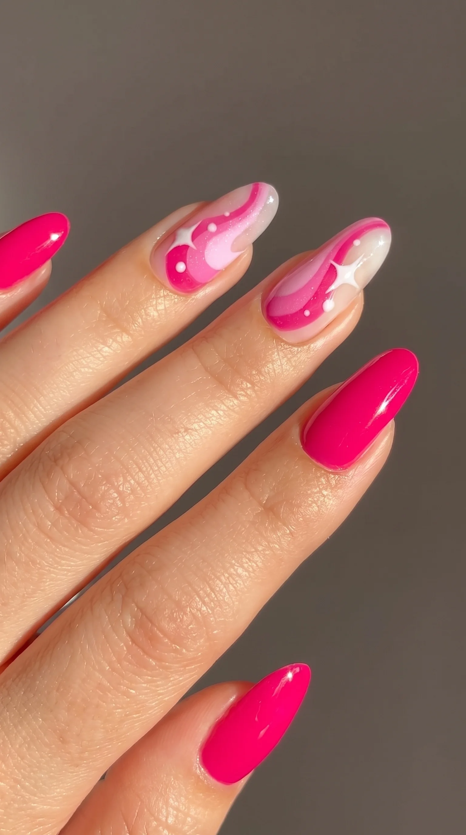 Pink Sparkle Swirls Summer Nail Inspo