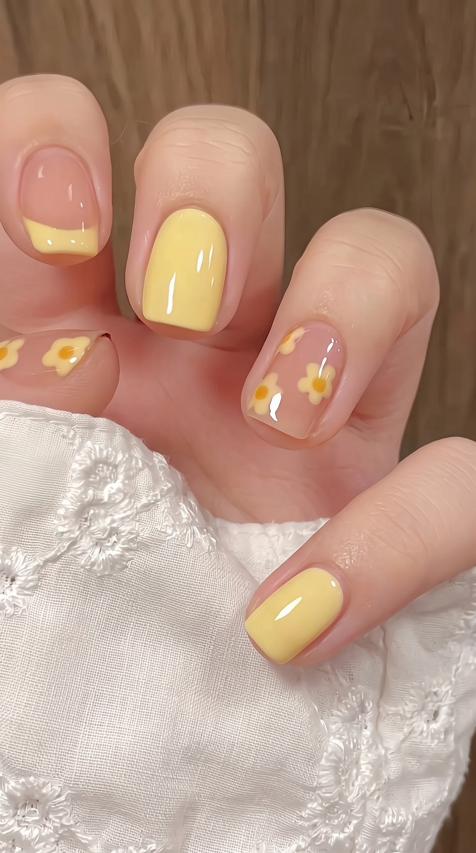 Soft Yellow French Tip & Floral Fall Nail Inspo
