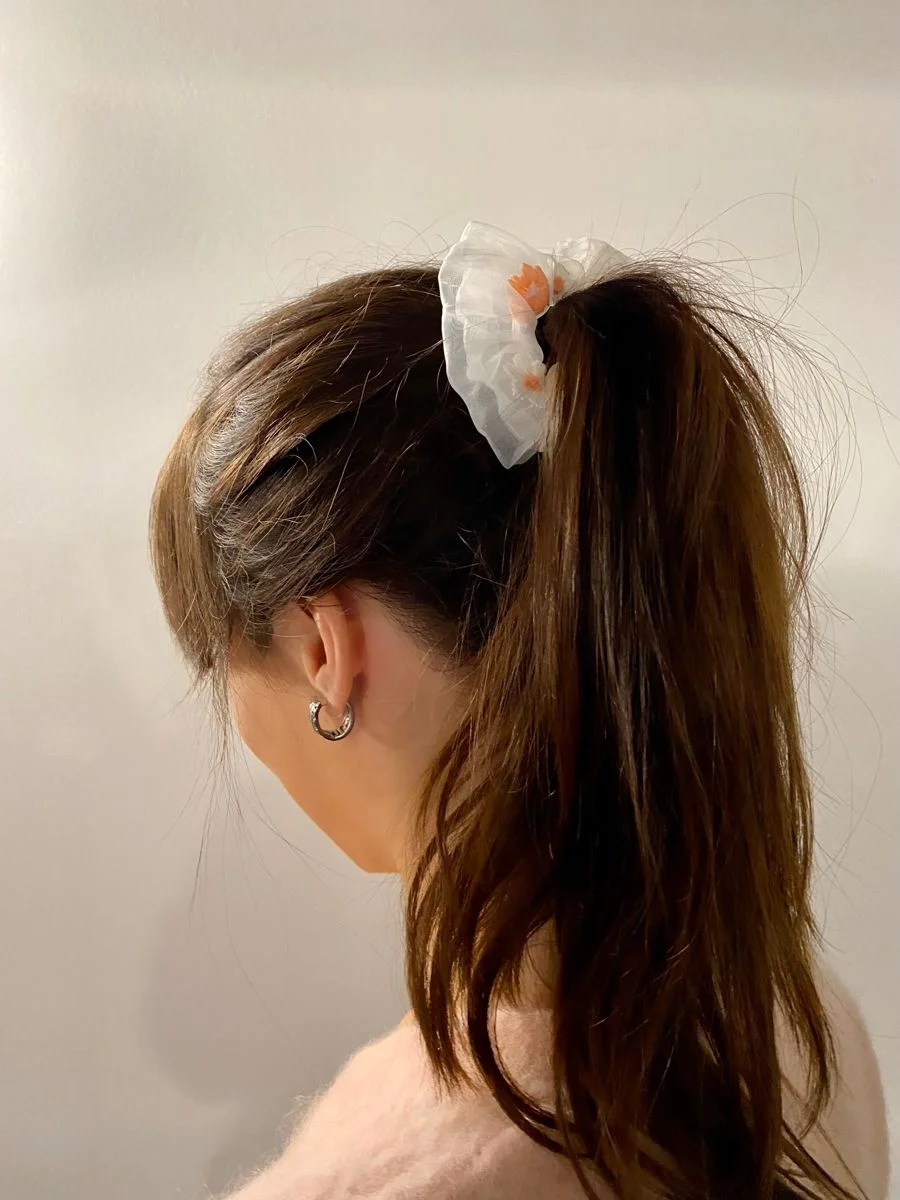 Floral Organza Scrunchie High Ponytail Hair Style