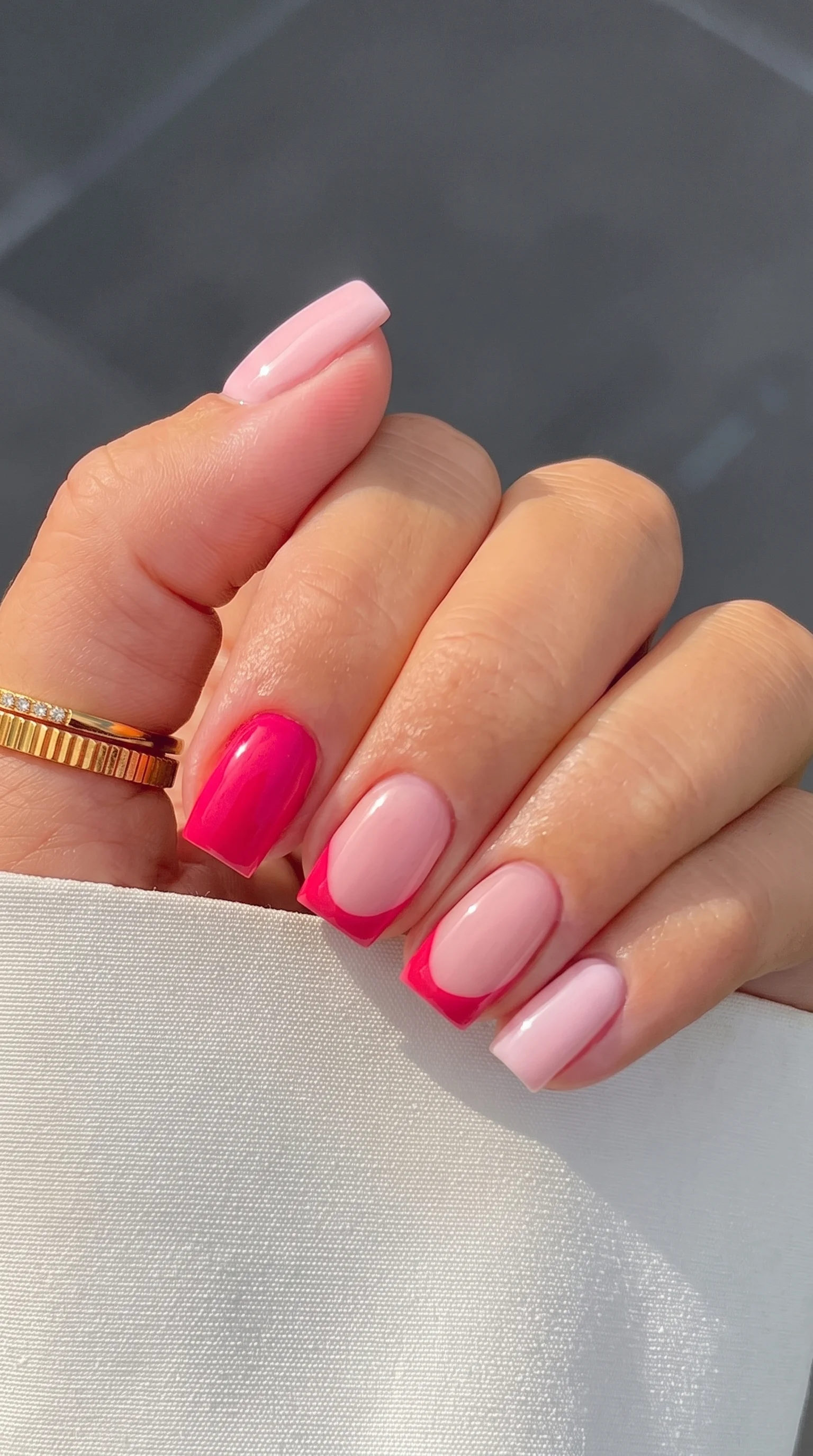 Hot Magenta Skittle French Fusion Nails
