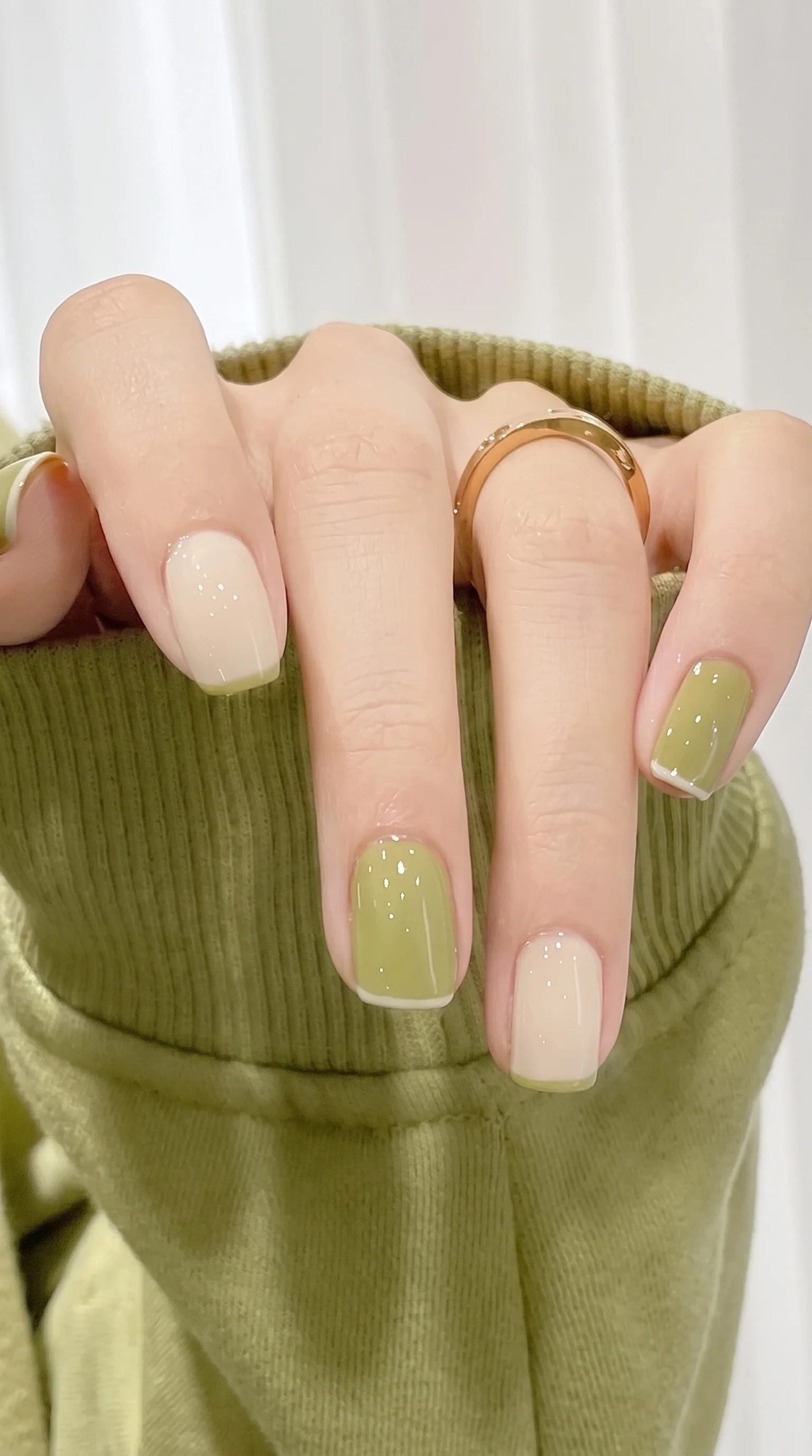 Matcha Green & Milky French Tip Nails Inspo