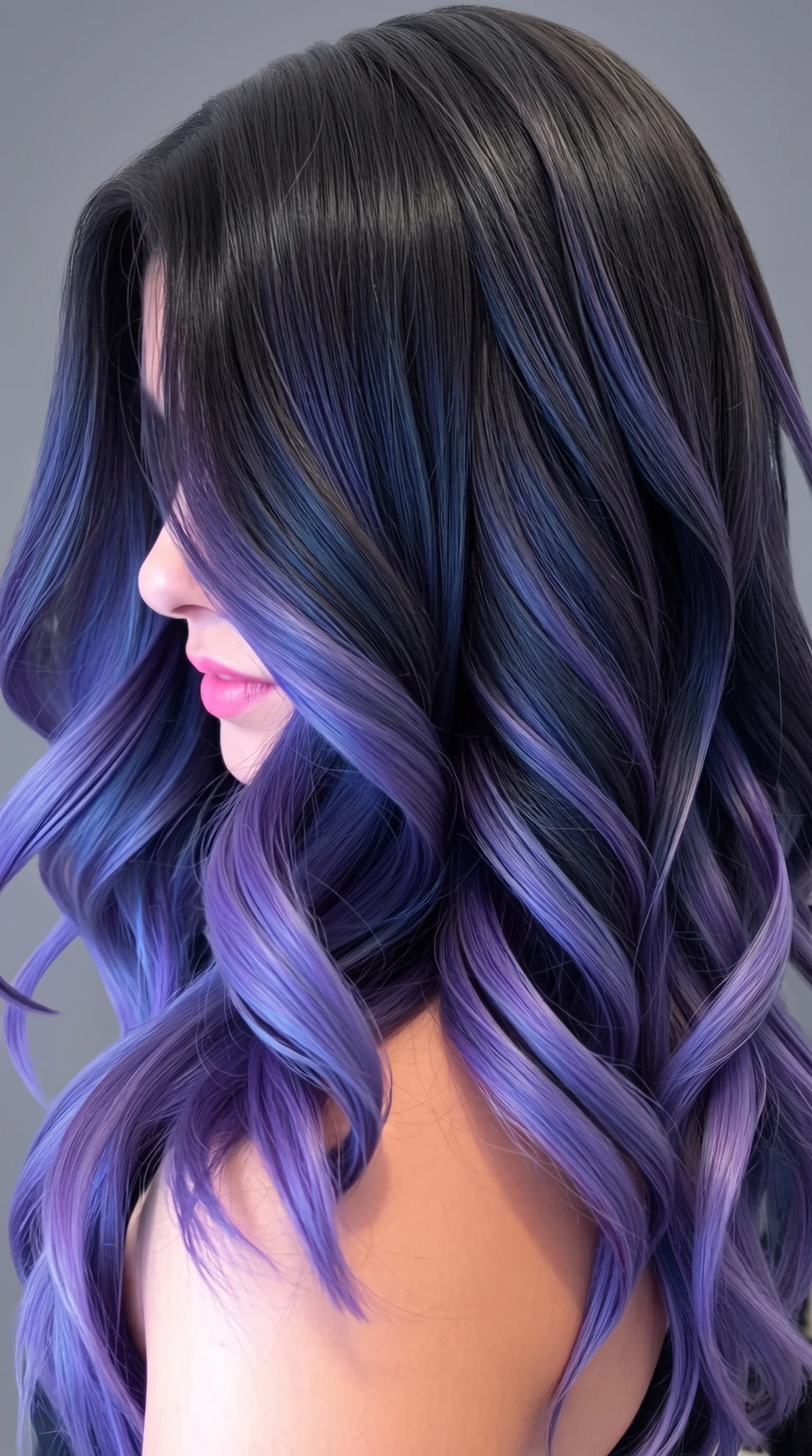 Deep Indigo & Violet Balayage Waves Hair Tint Colour