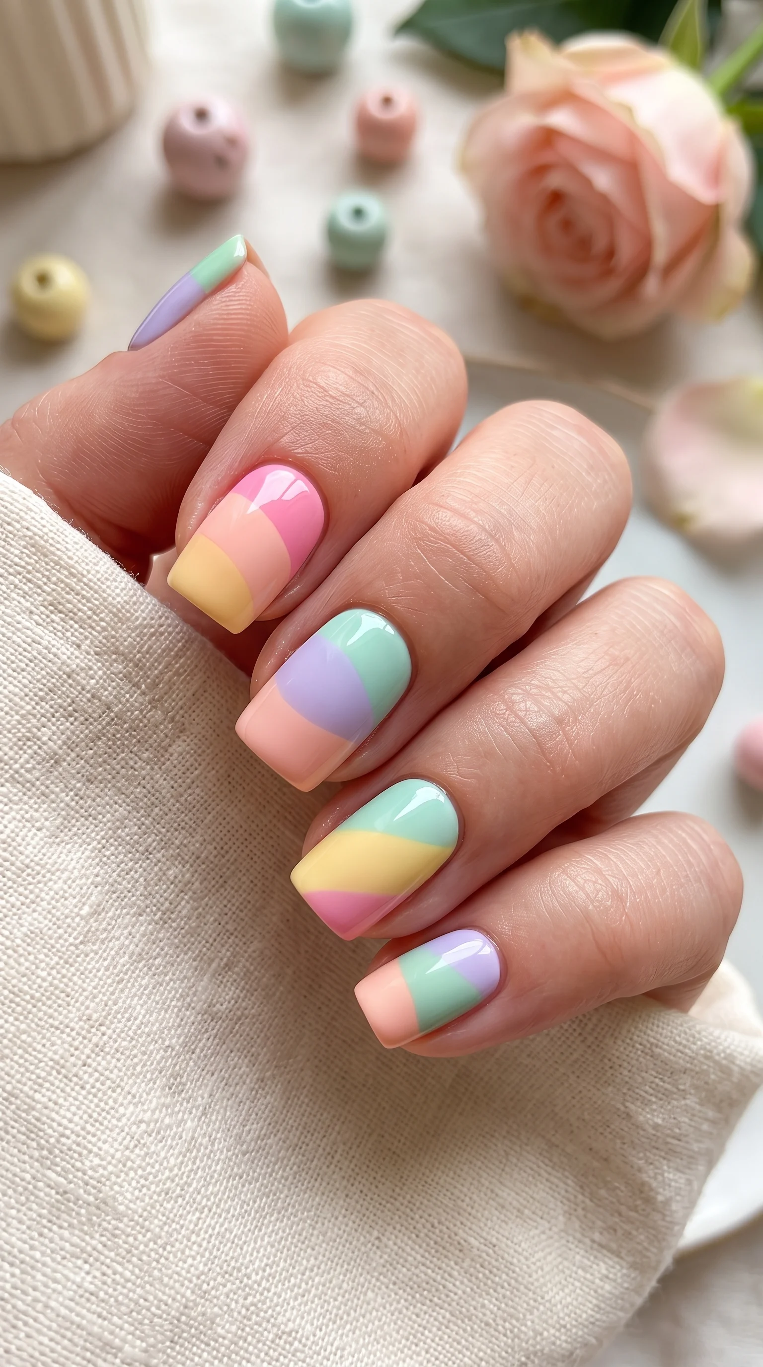 Pastel Neapolitan Color-Block Nails