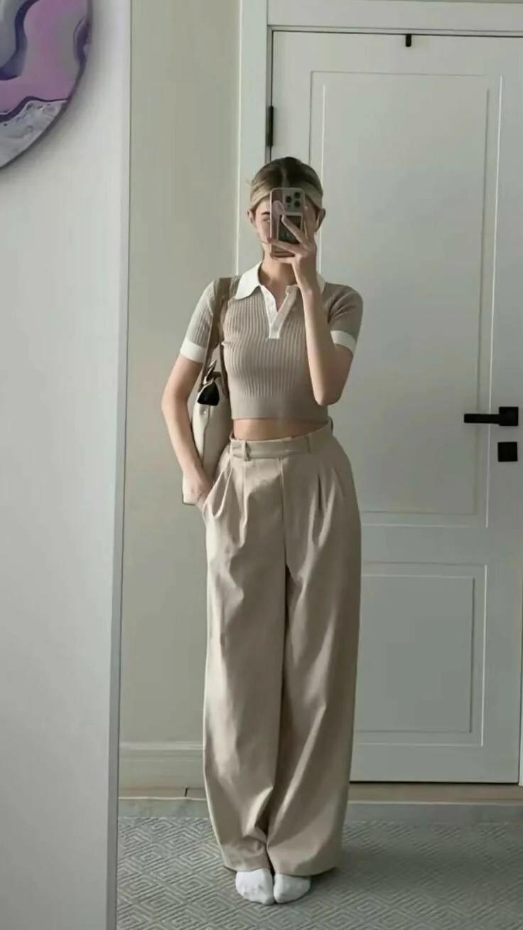 Minimalist Crop Top with Tailored Trousers