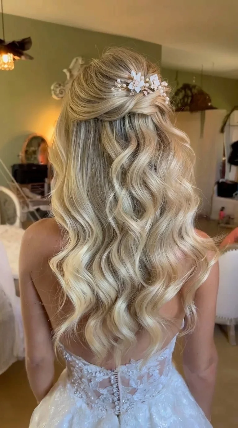 Radiant Blonde Half-Up Waves