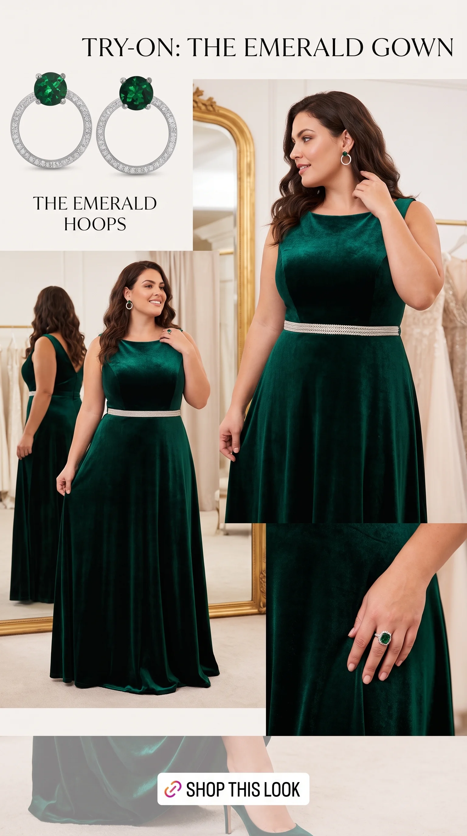 High-Shine Metallic Silver Sparkle Emerald Green Dress Silver Accessories