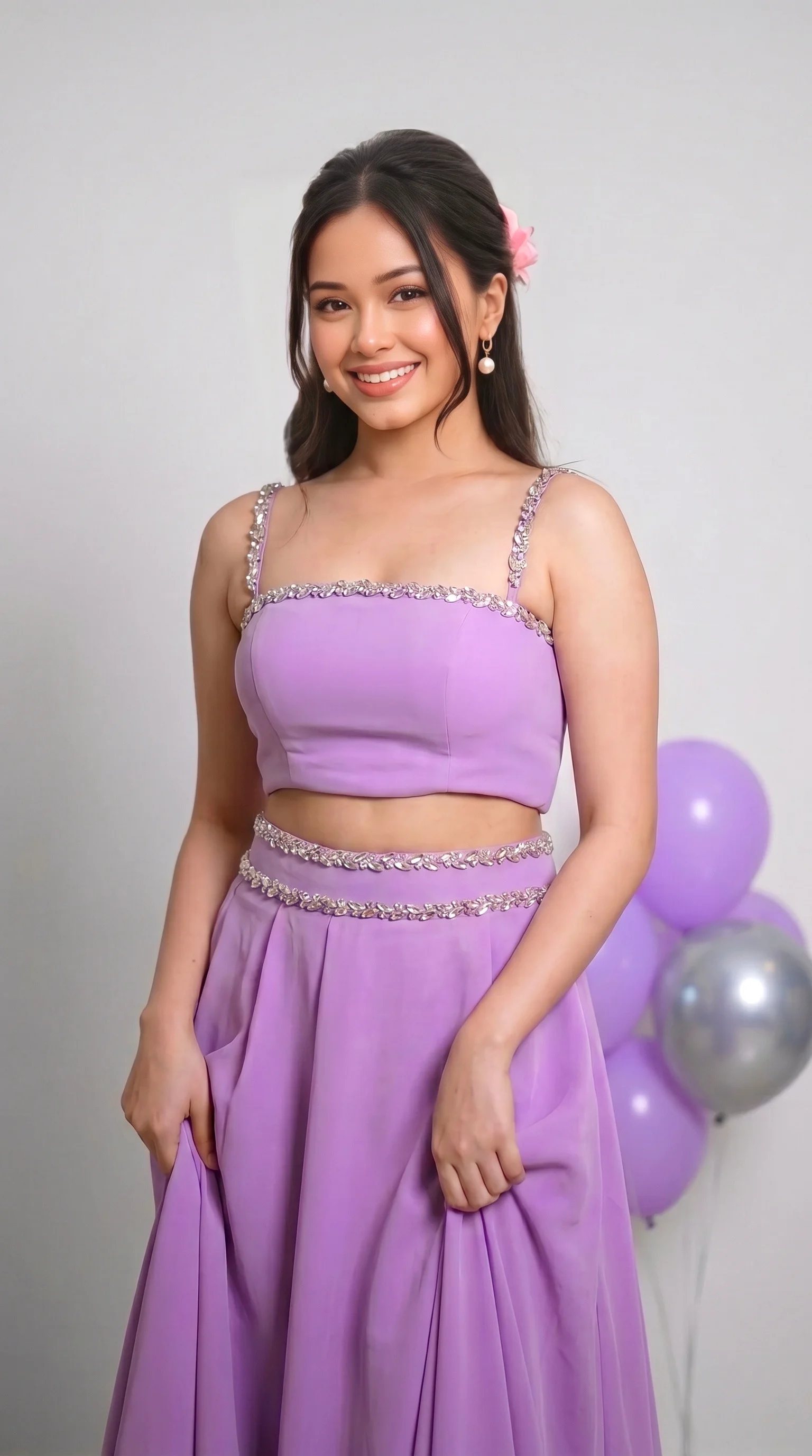 Crystal-Trimmed Lavender Two-Piece Maxi Birthday Dress