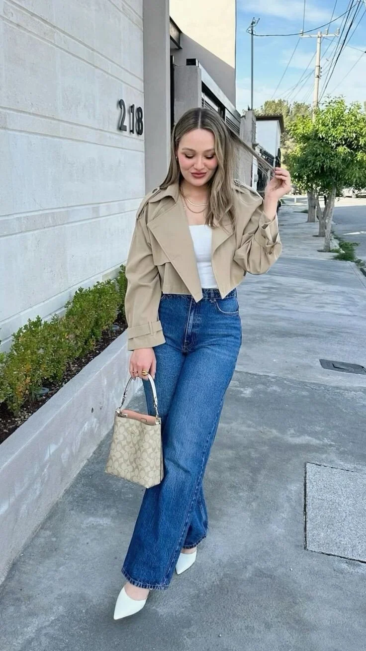 Cropped Trench with Classic Denim