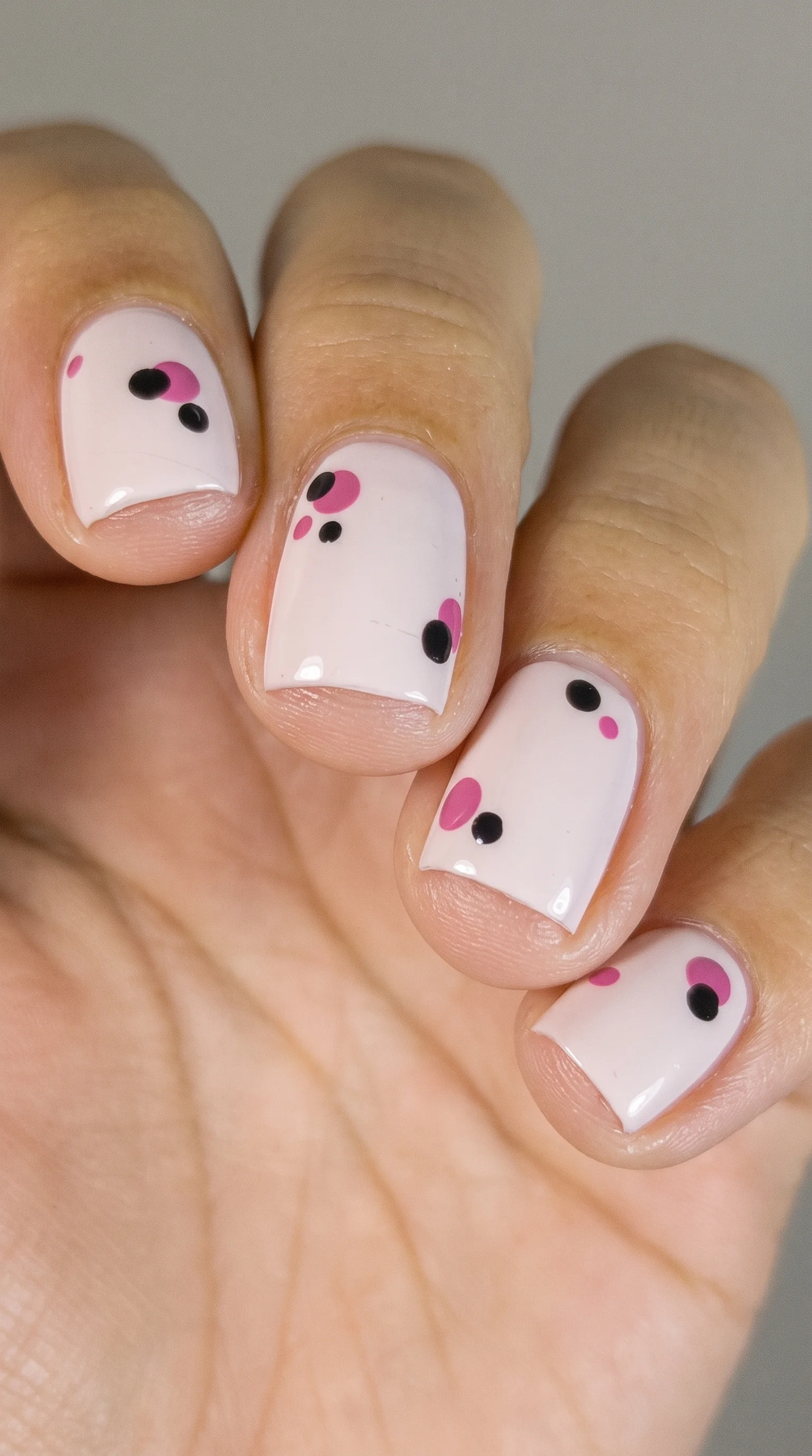 Minimalist Pink & Black Polka Dot Nails Inspo