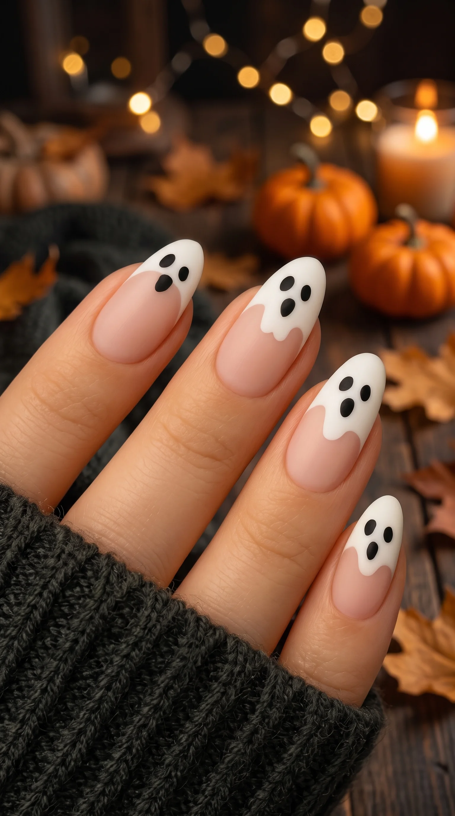 Cute Ghost French Tip Halloween Nails