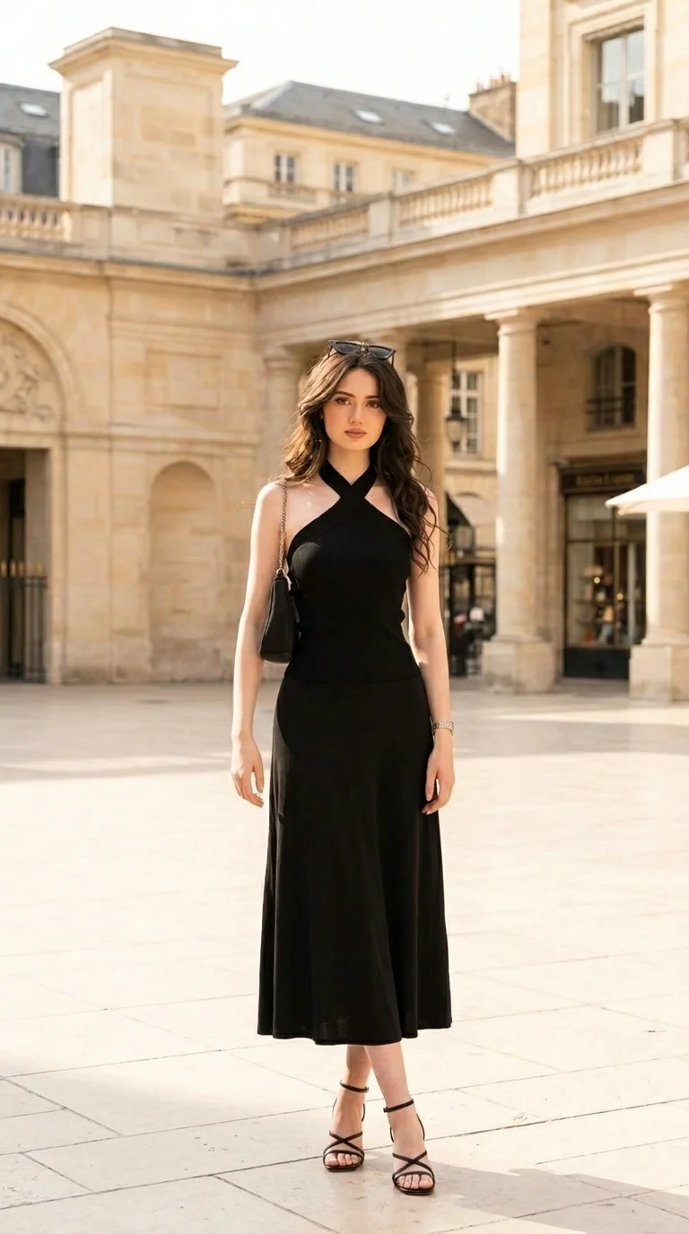 The Classic Halter Criss-Cross Black Dress