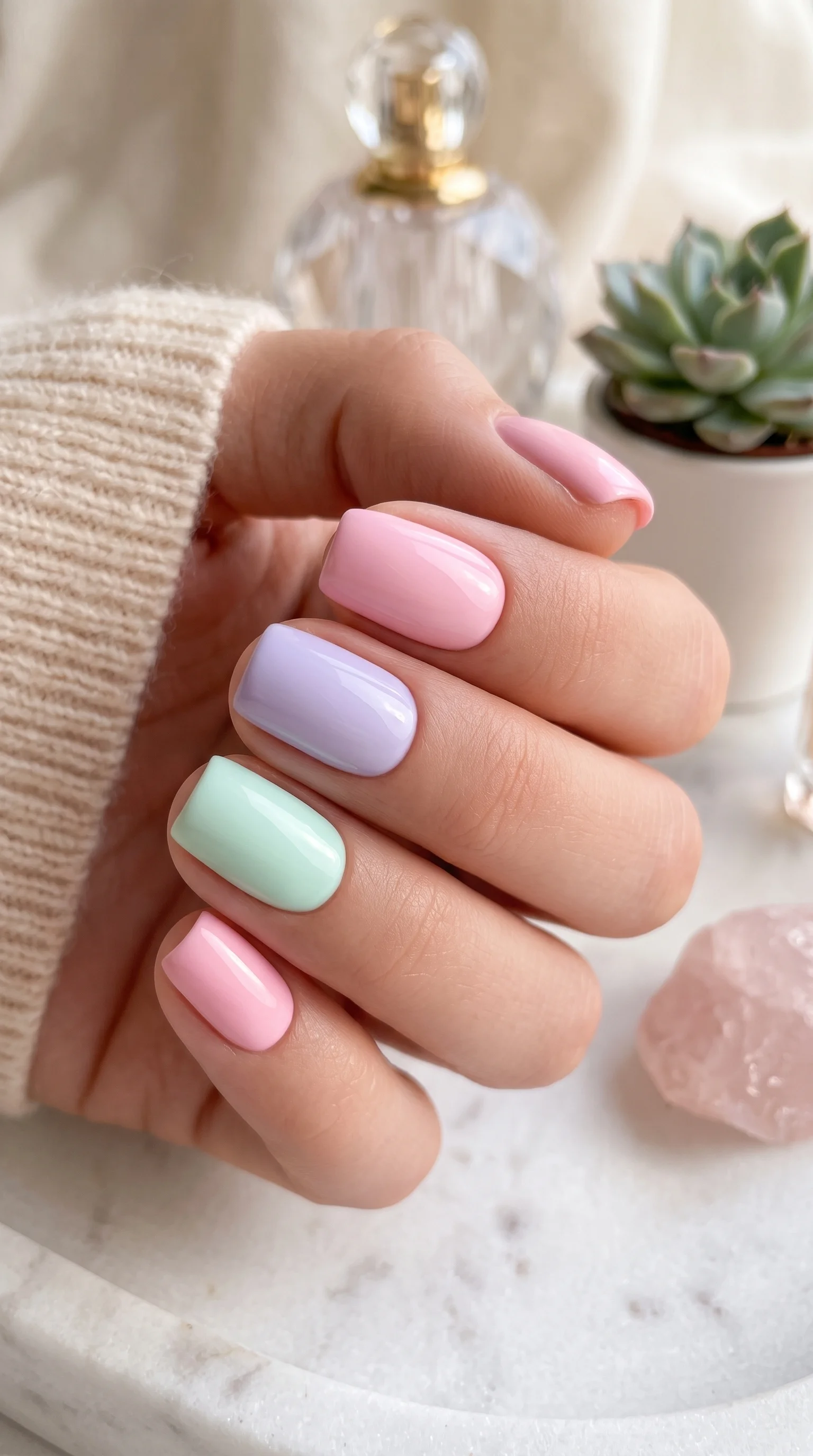 Pastel Skittle Dream & Marble Serenity Nails