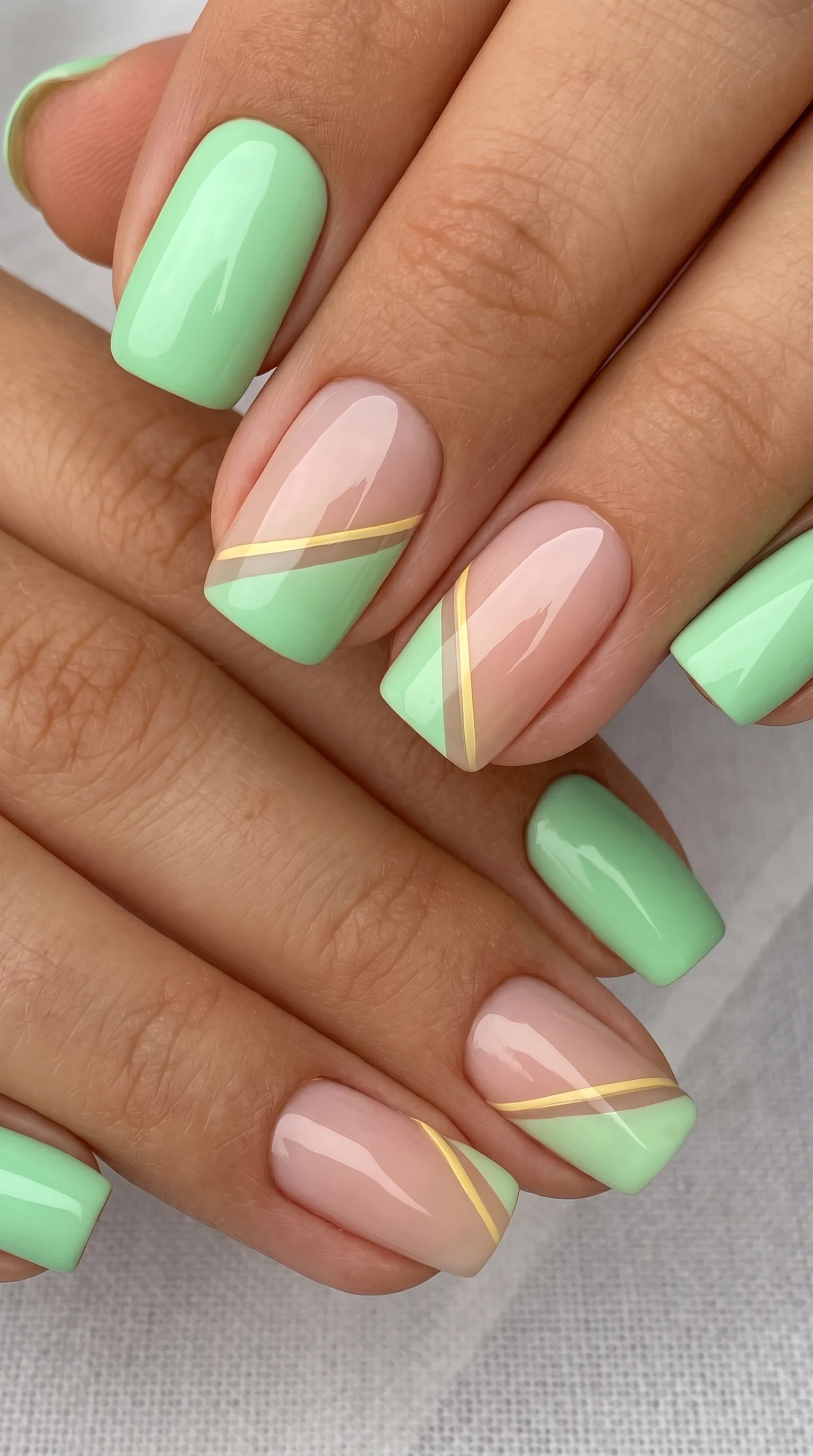 Mint & Nude Geometric Ribbon Slice Nails