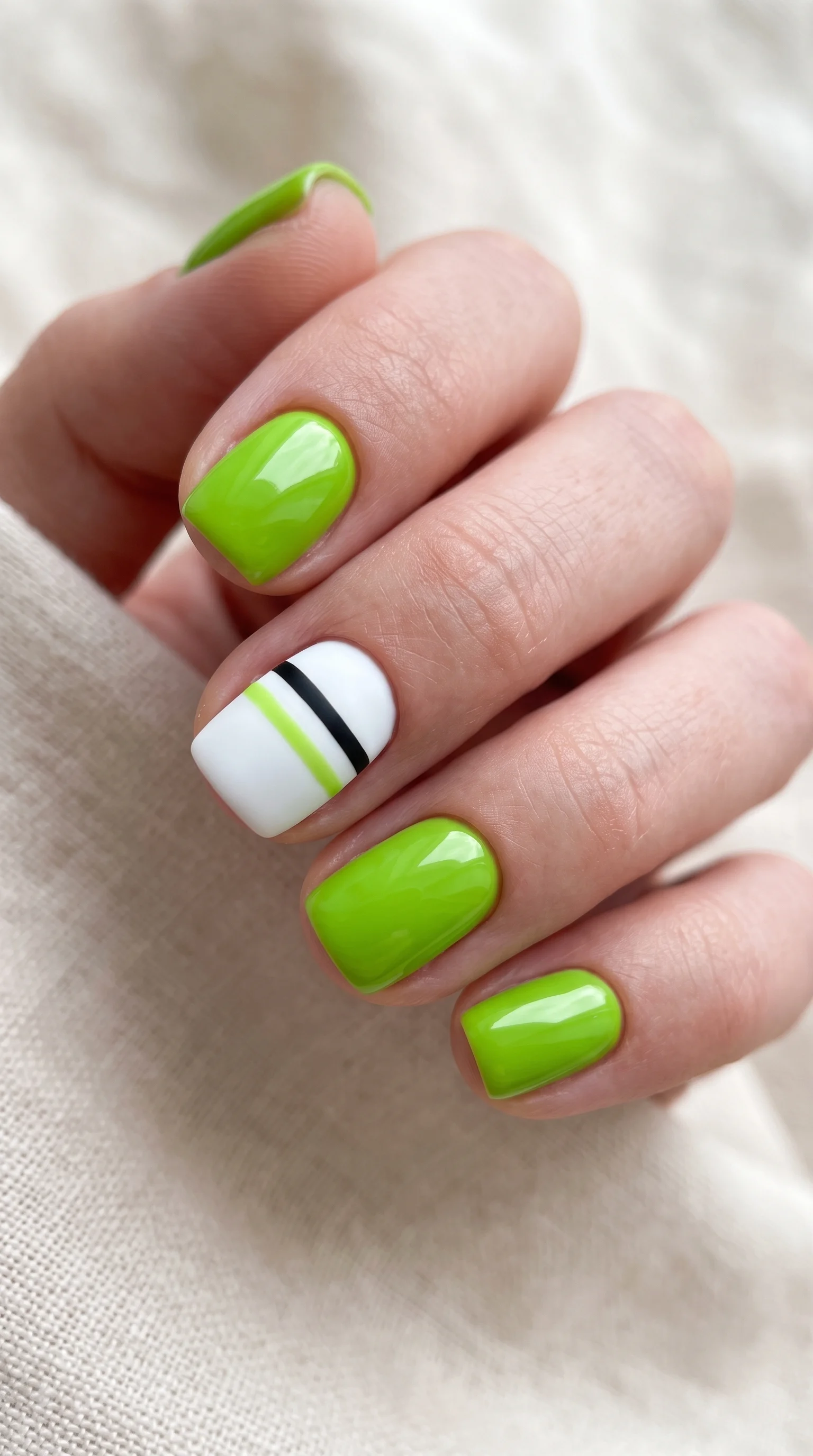 Minimalist Lime Graphic Sport Stripe Nails