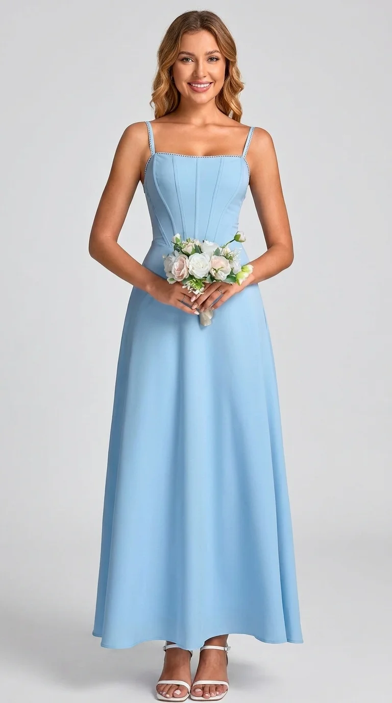 Auraxe Corset Spaghetti Strap Maxi Dress in Light Blue