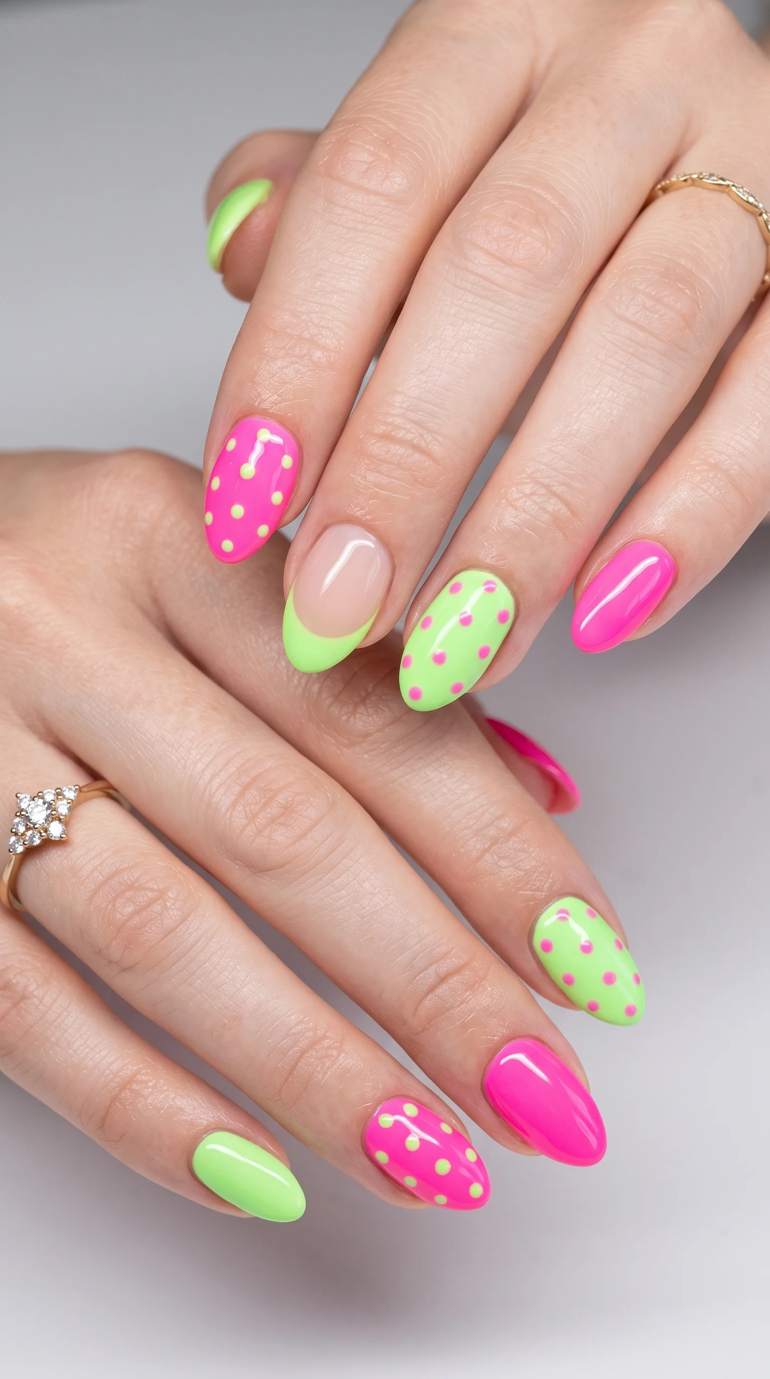 The Electric Neon Polka-Dot Contrast August Nails