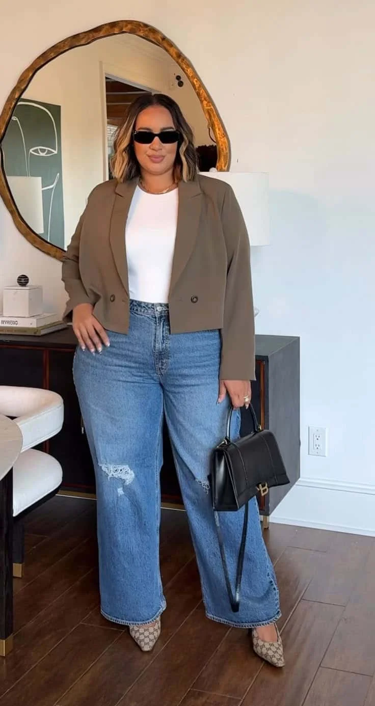 Chic Cropped Blazer and Wide-Leg Jeans